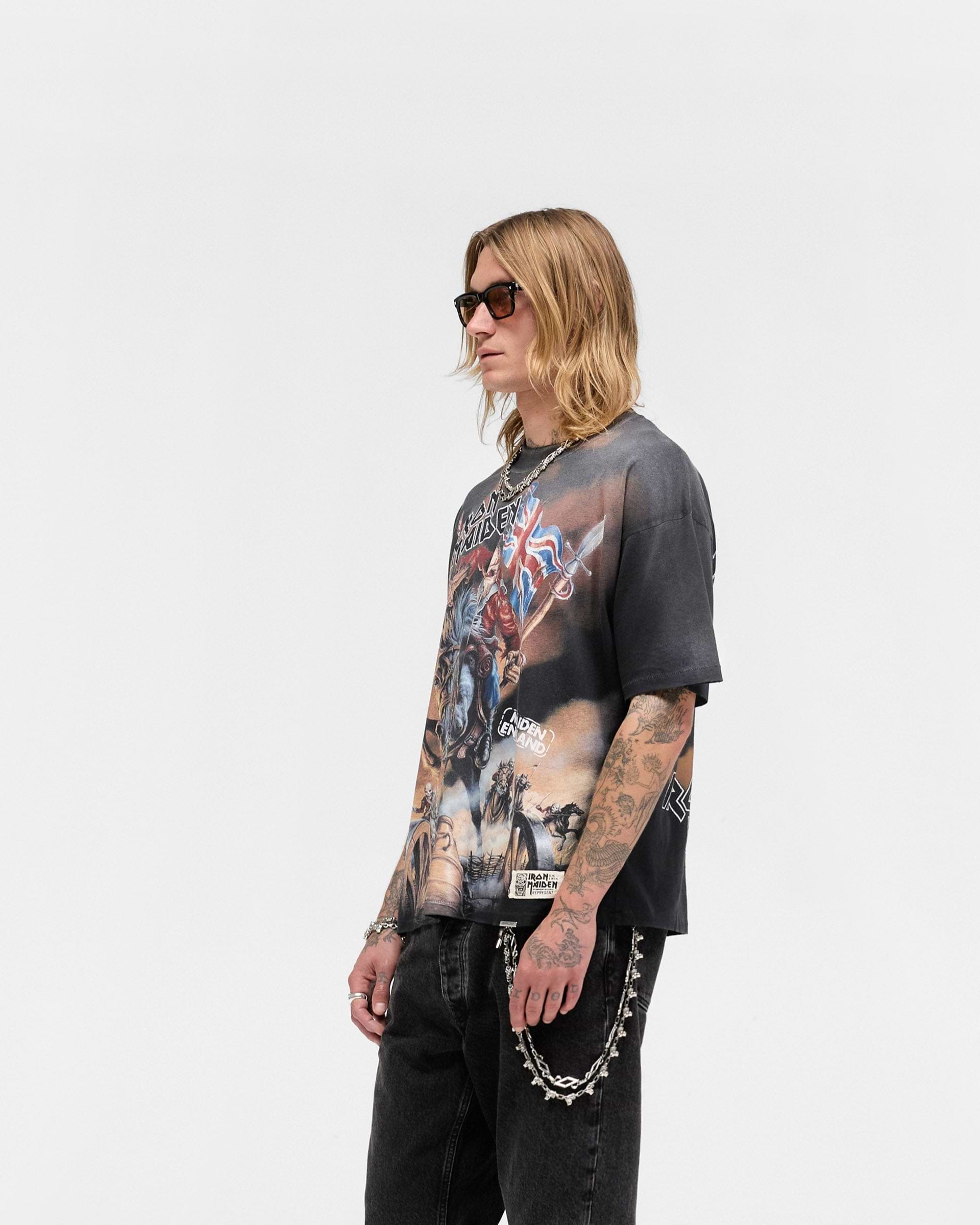 Represent X Iron Maiden Steed T-Shirt - Stained Black