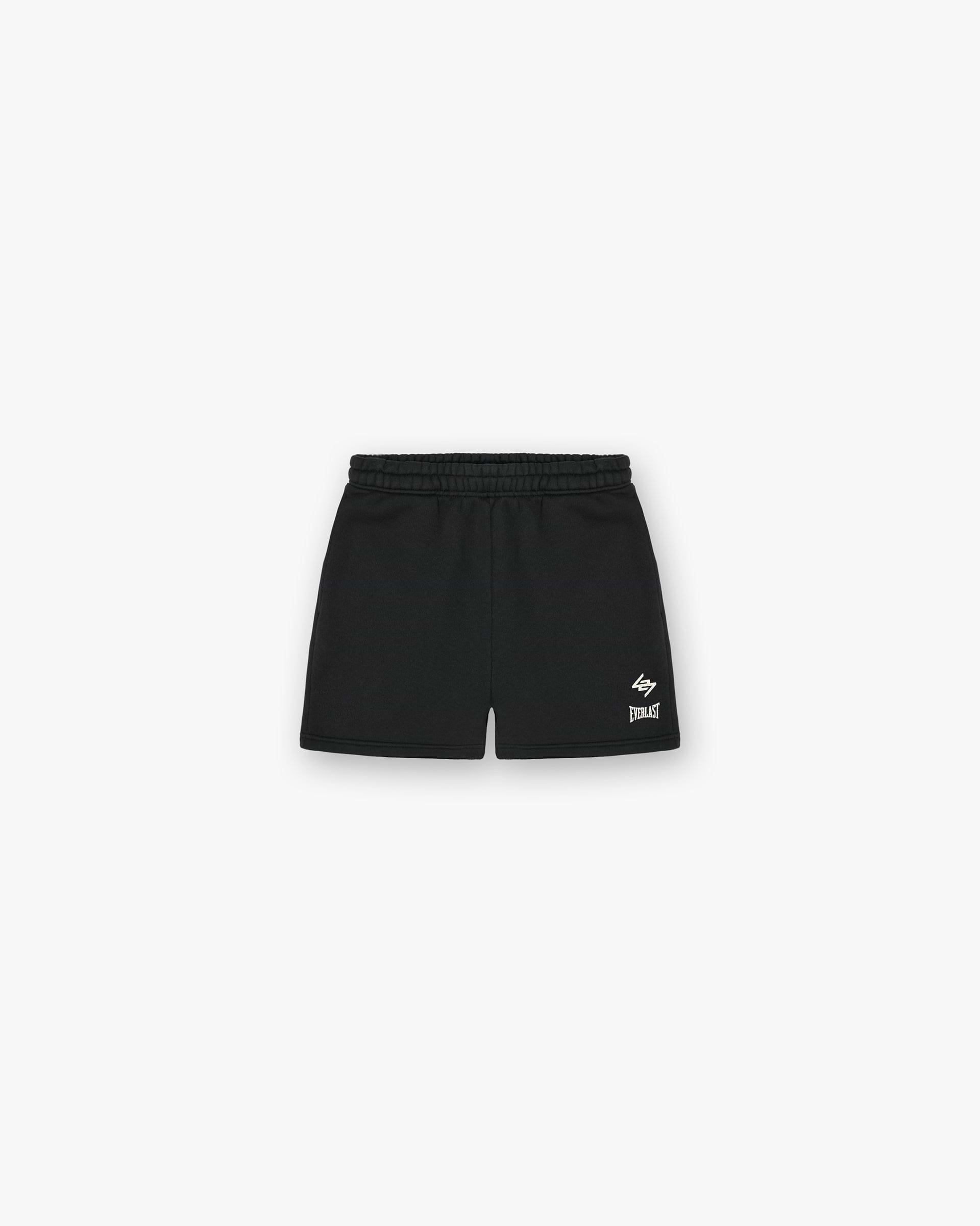 Front product image of mens grey shorts on a plain white background | 247 X Everlast Training Camp Jersey Shorts in Off Black | Soft hand feel jersey cotton shorts | 247 Shorts | Represent Clo