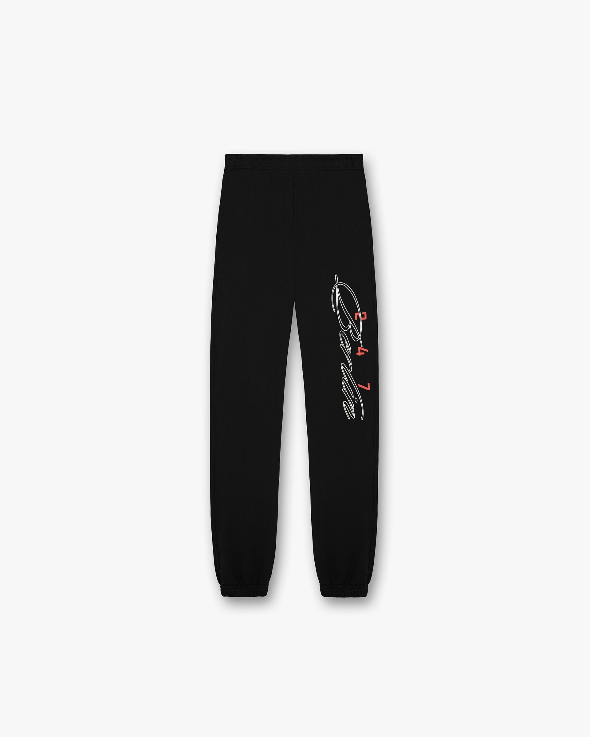 Front product image of mens black sweatpants on a plain white background | 247 Berlin Sweatpant in Black | Comfort fit pants with knitted fabric | 247 Pants | Represent Clo
