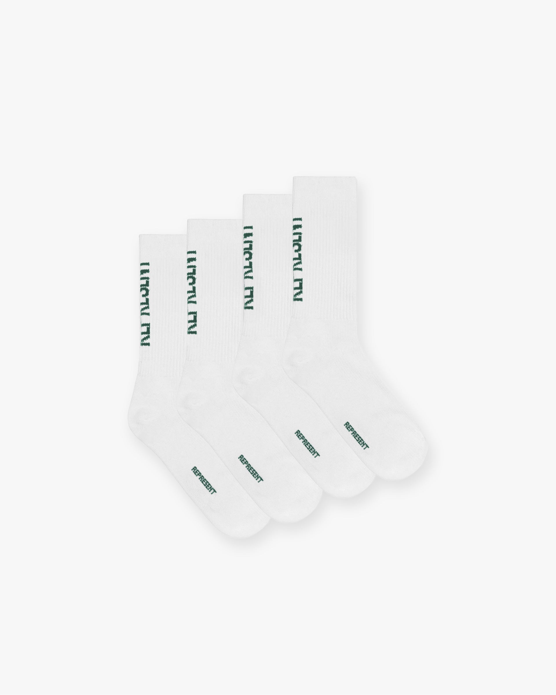 Represent Logo Socks 2 Pack - Flat White Forest Green