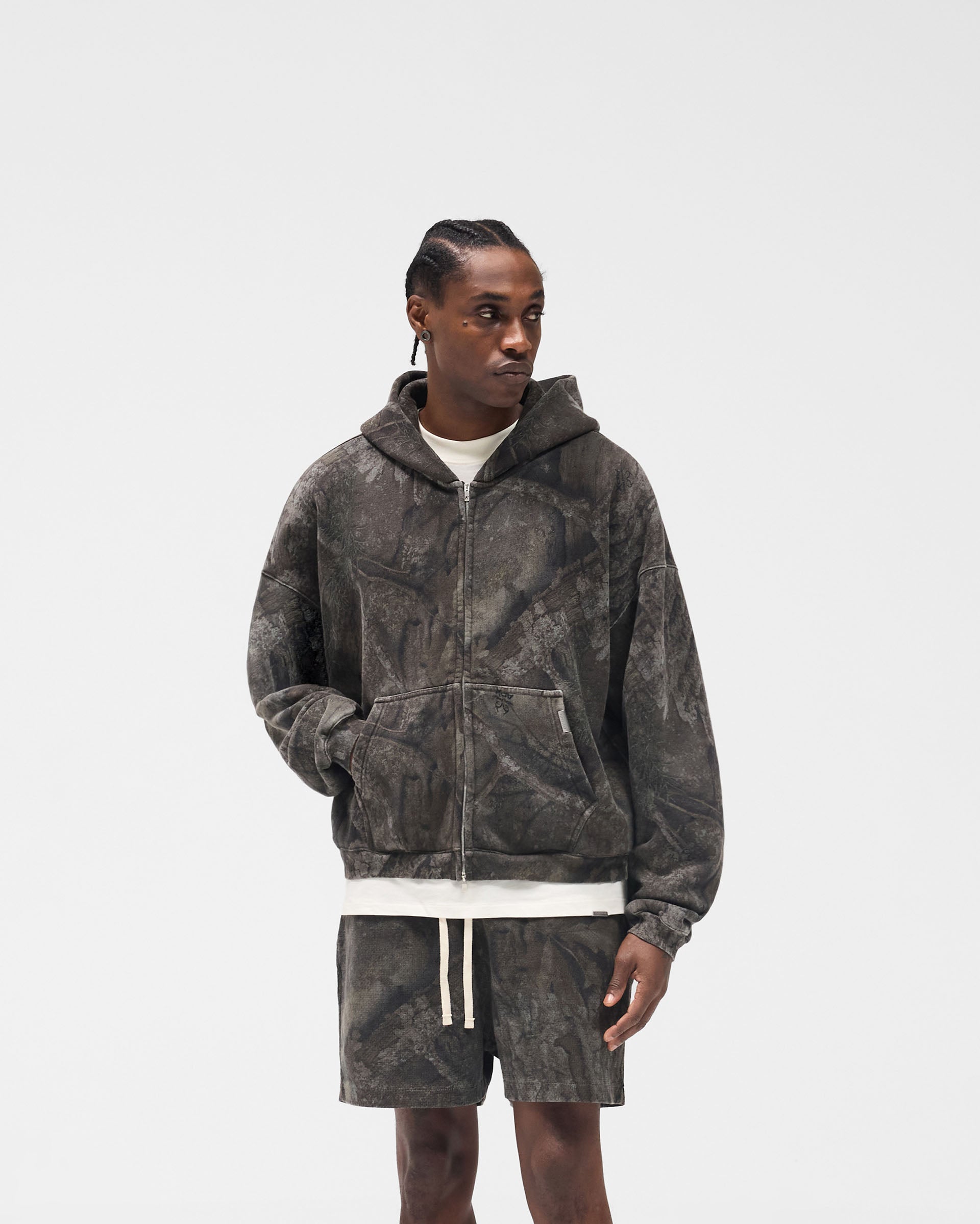 Initial Overdye Realtree® Boxy Zip Through Hoodie - Overdyed Black