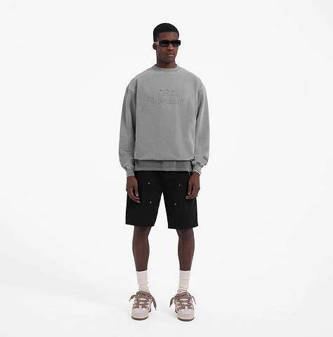 Grey sweater and cargo shorts