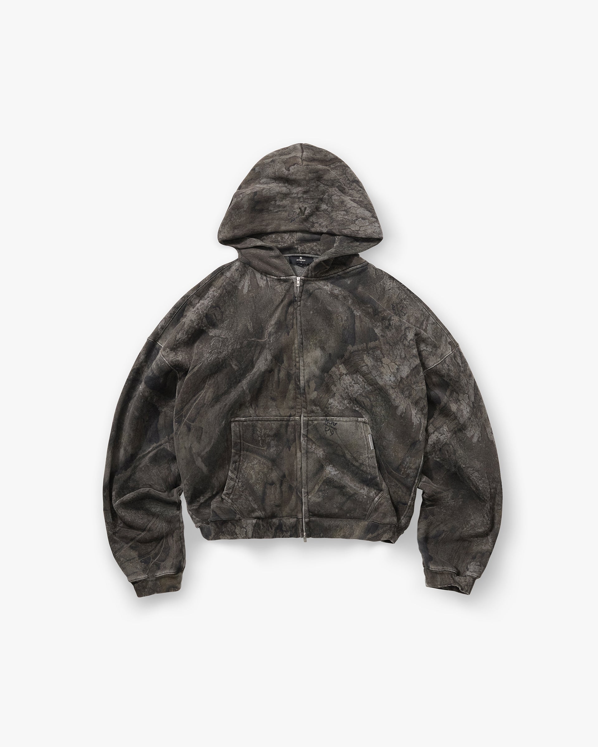 Initial Overdye Realtree® Boxy Zip Through Hoodie - Overdyed Black