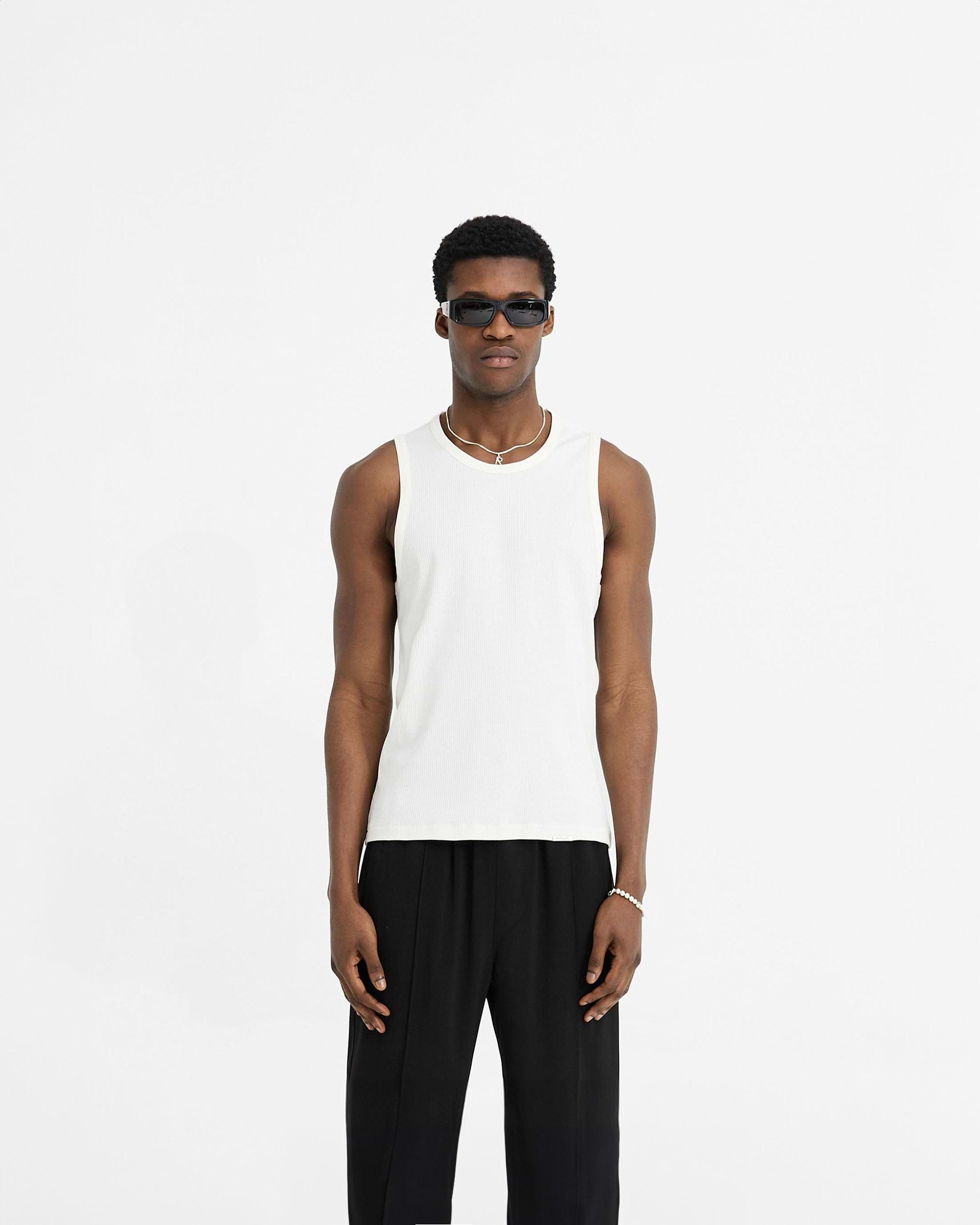 Initial Rib Vest - Flat White