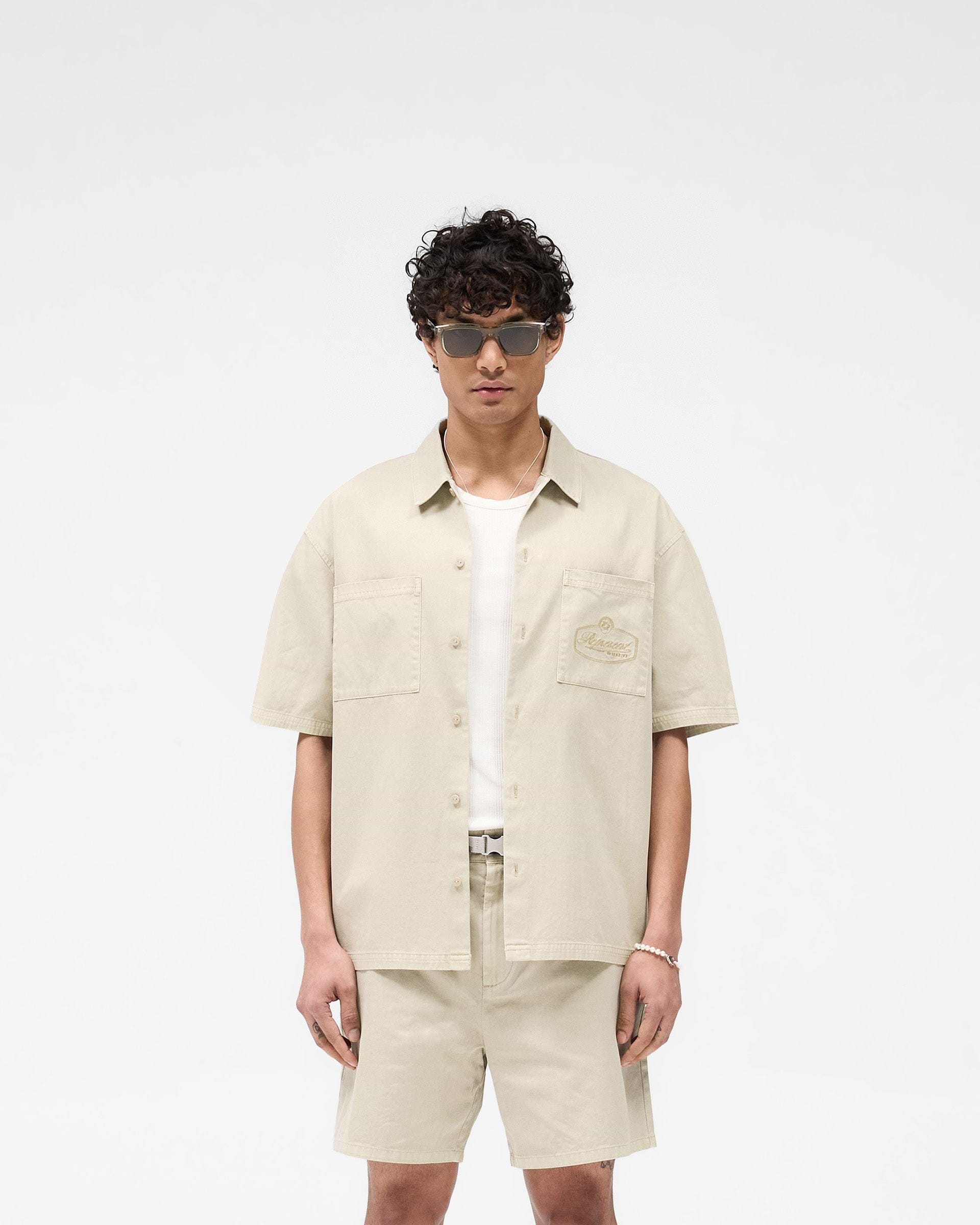Short Sleeve Cotton Overshirt - Beige