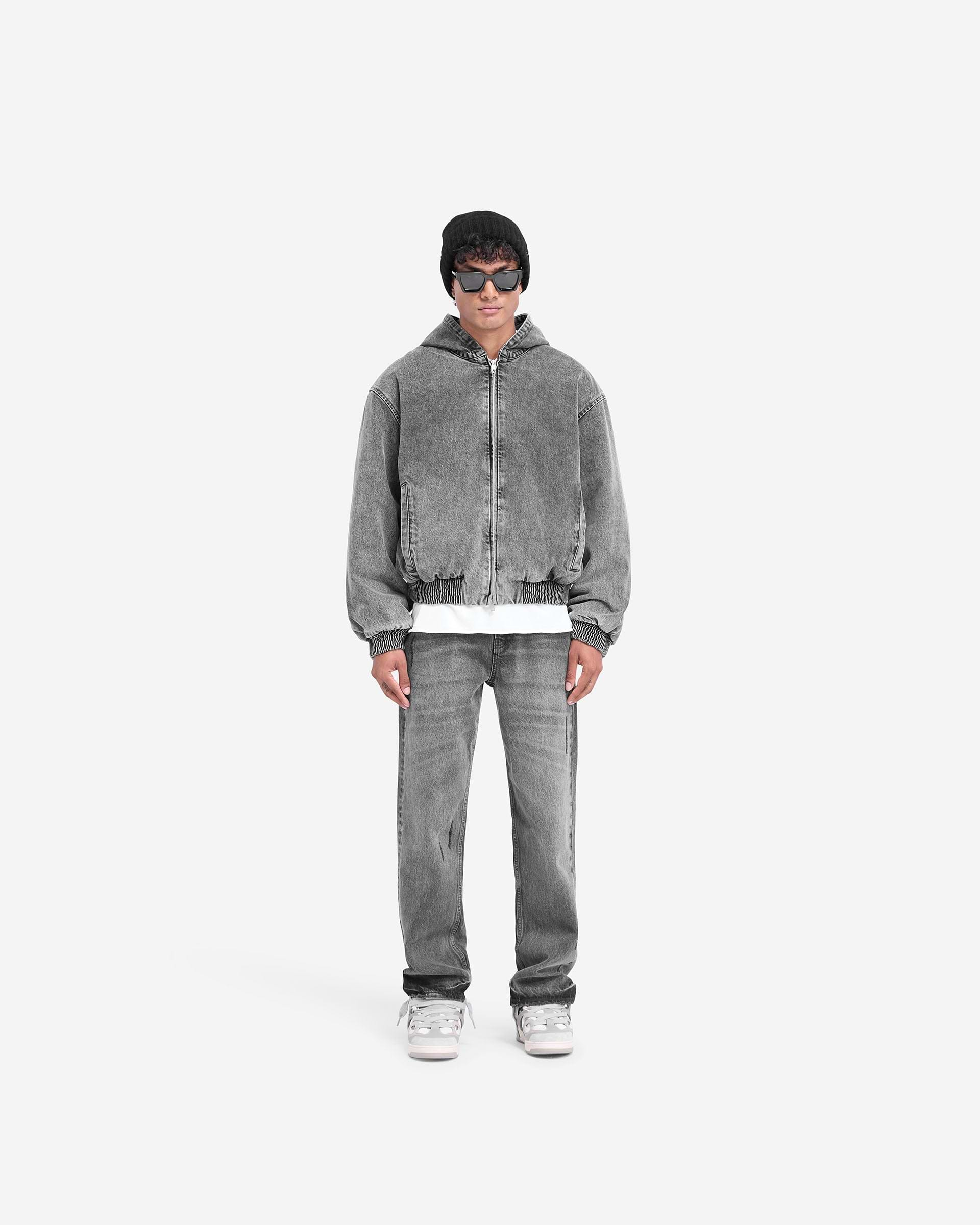 R5 Hooded Denim Bomber - Gris Charbon