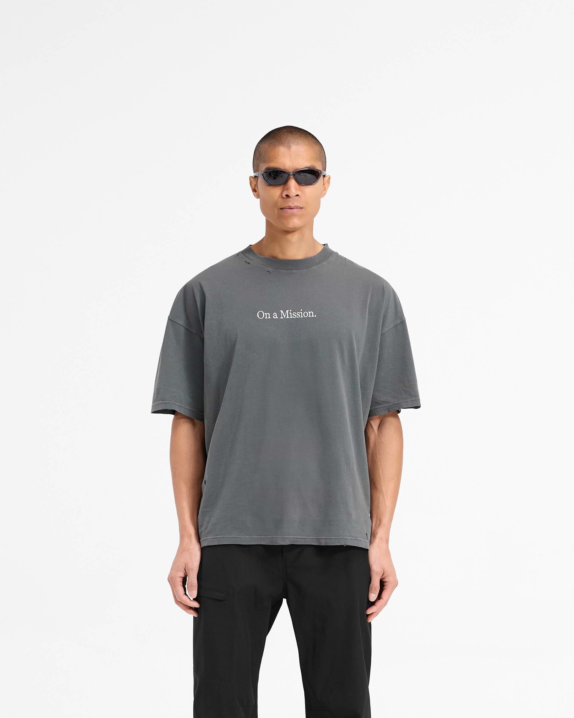 247 On A Mission Oversized T-Shirt | Aged Black | REPRESENT