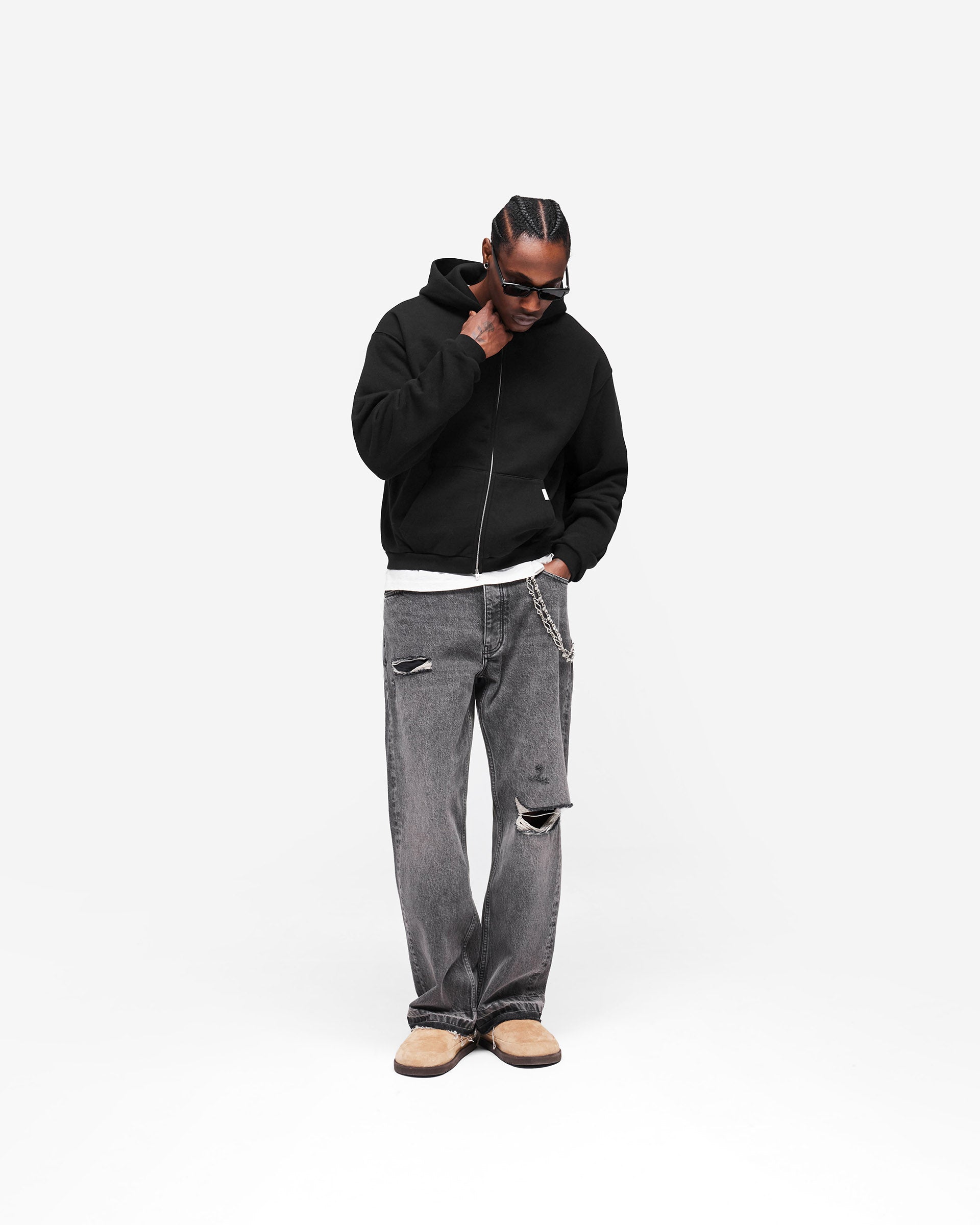 GH Shrunken Zip Hoodie - Jet Black
