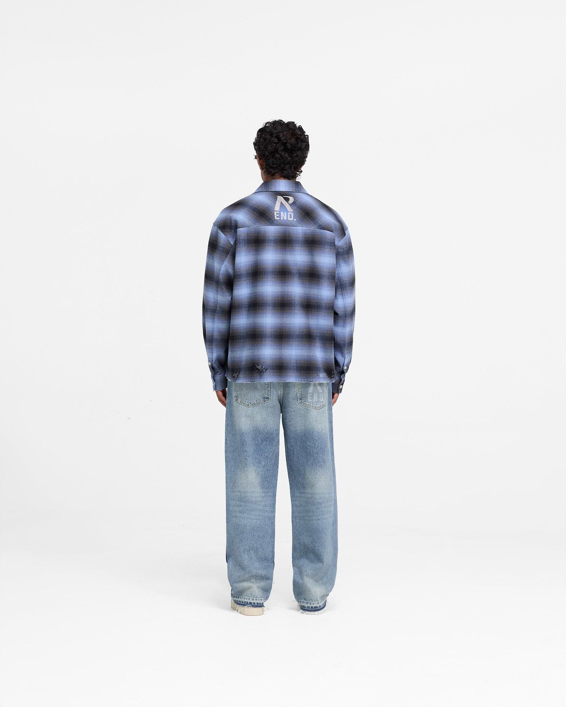 Represent X End Distressed Flannel Shirt - Bleu