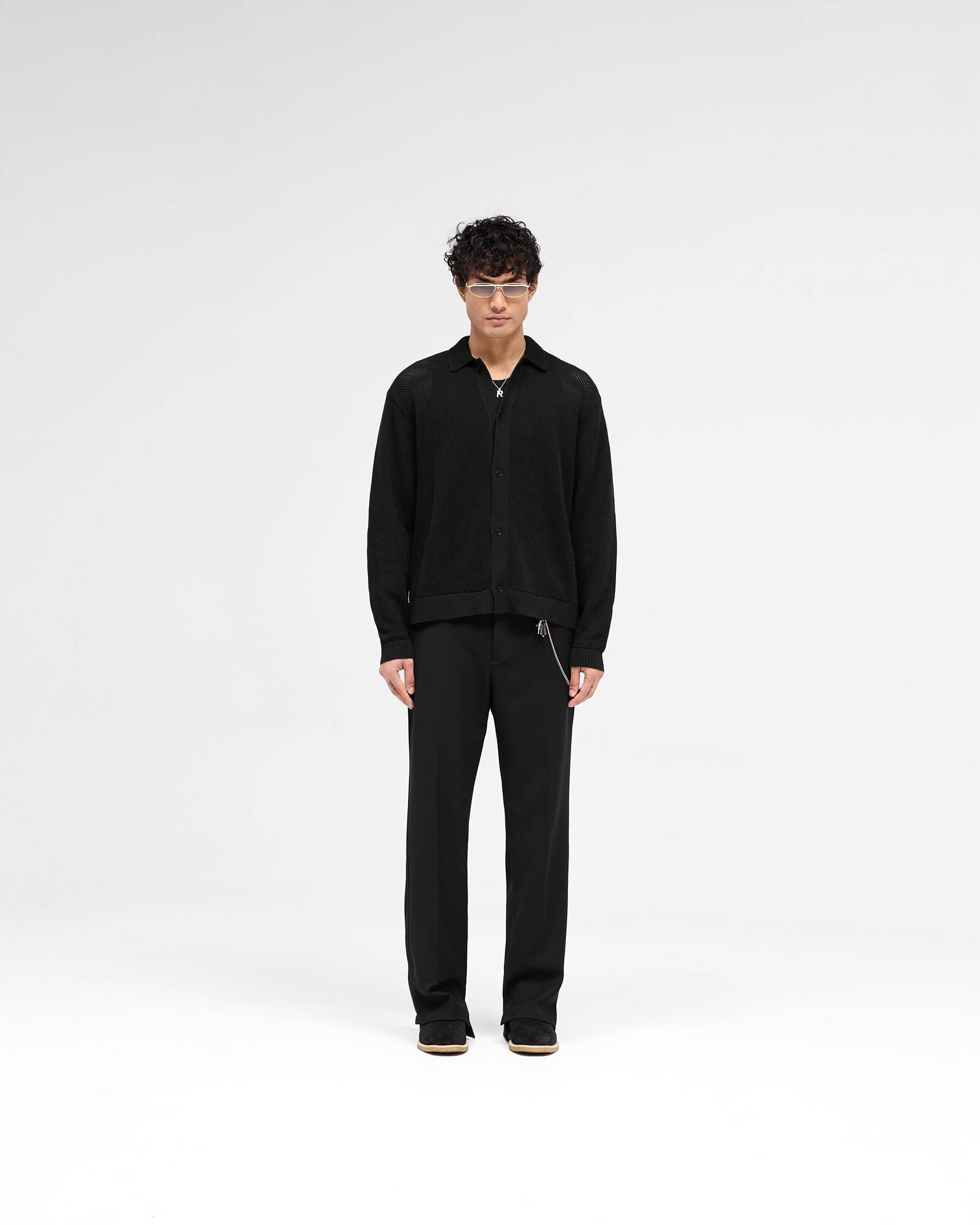 Long Sleeve Mesh Knit Shirt - Jet Black
