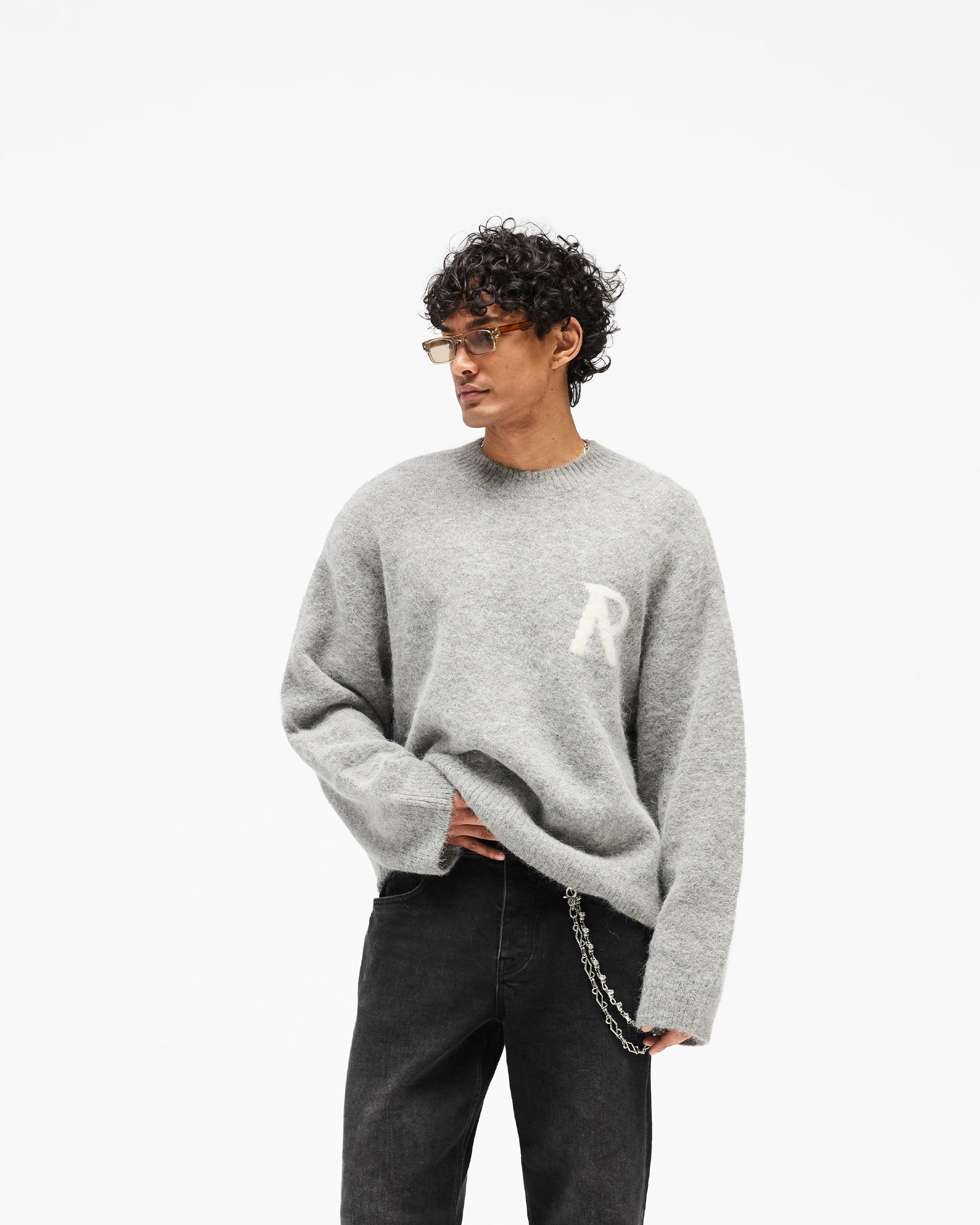 Logo Knit Sweater Grey | Mens Sweaters | REPRESENT