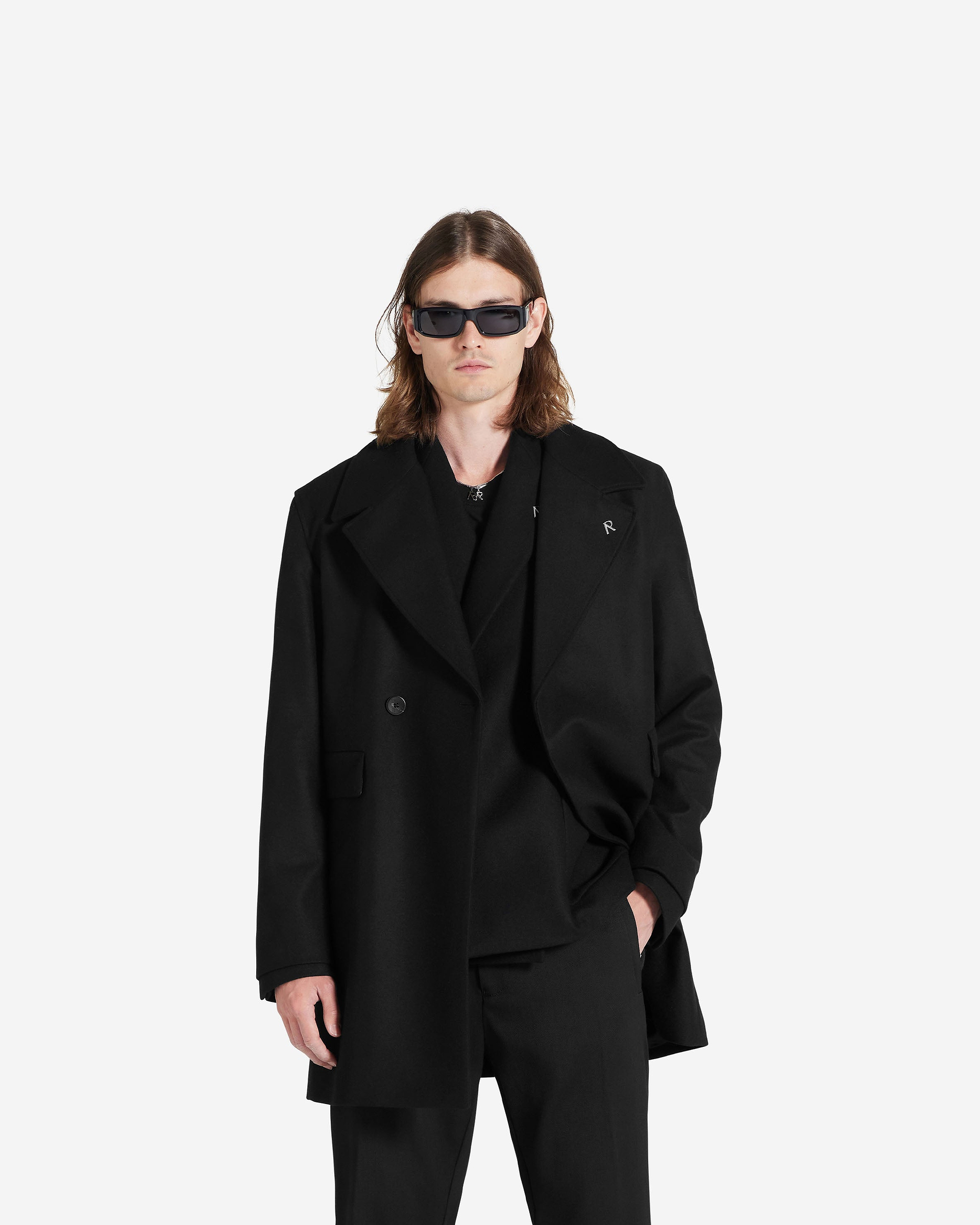 Double Breasted Overcoat - Jet Black