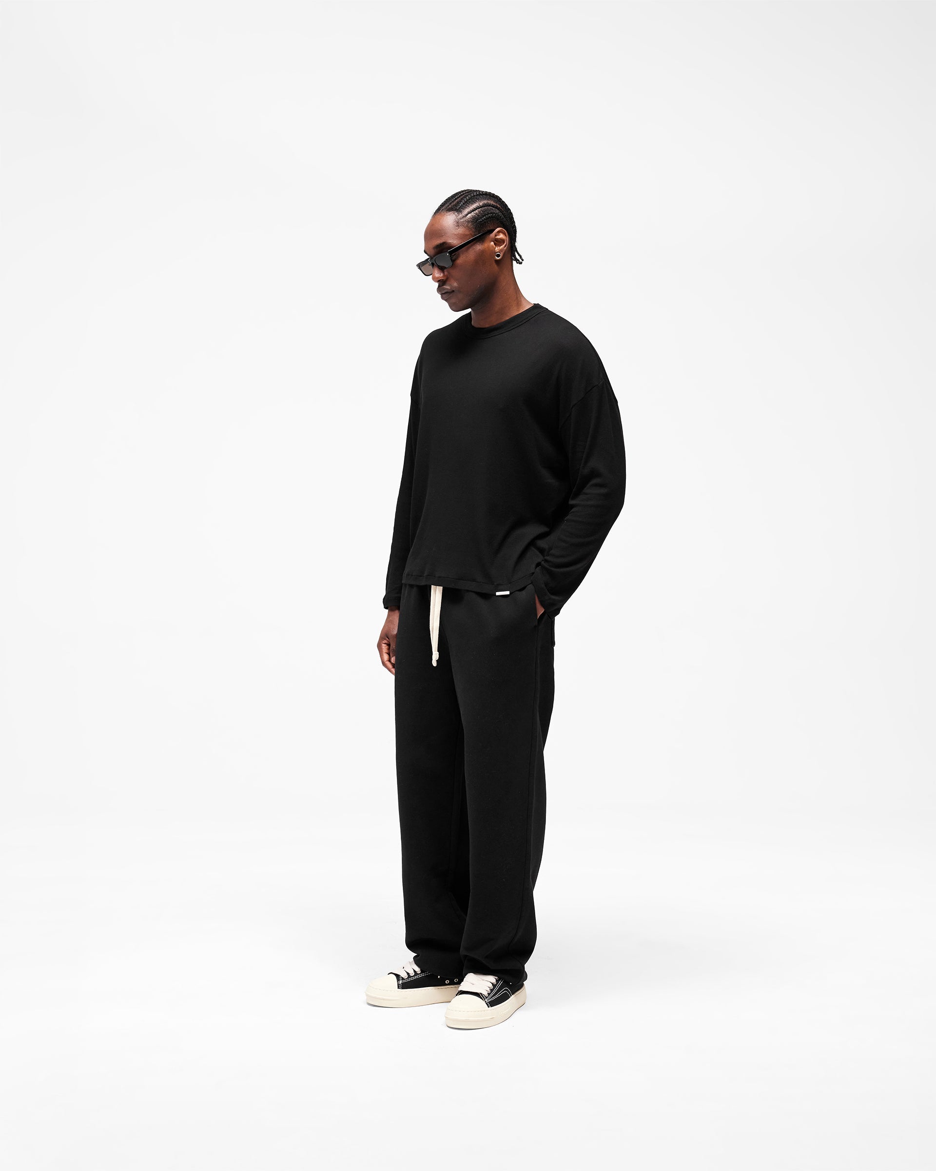 Initial Sheer Rib Long Sleeve T-Shirt - Jet Black