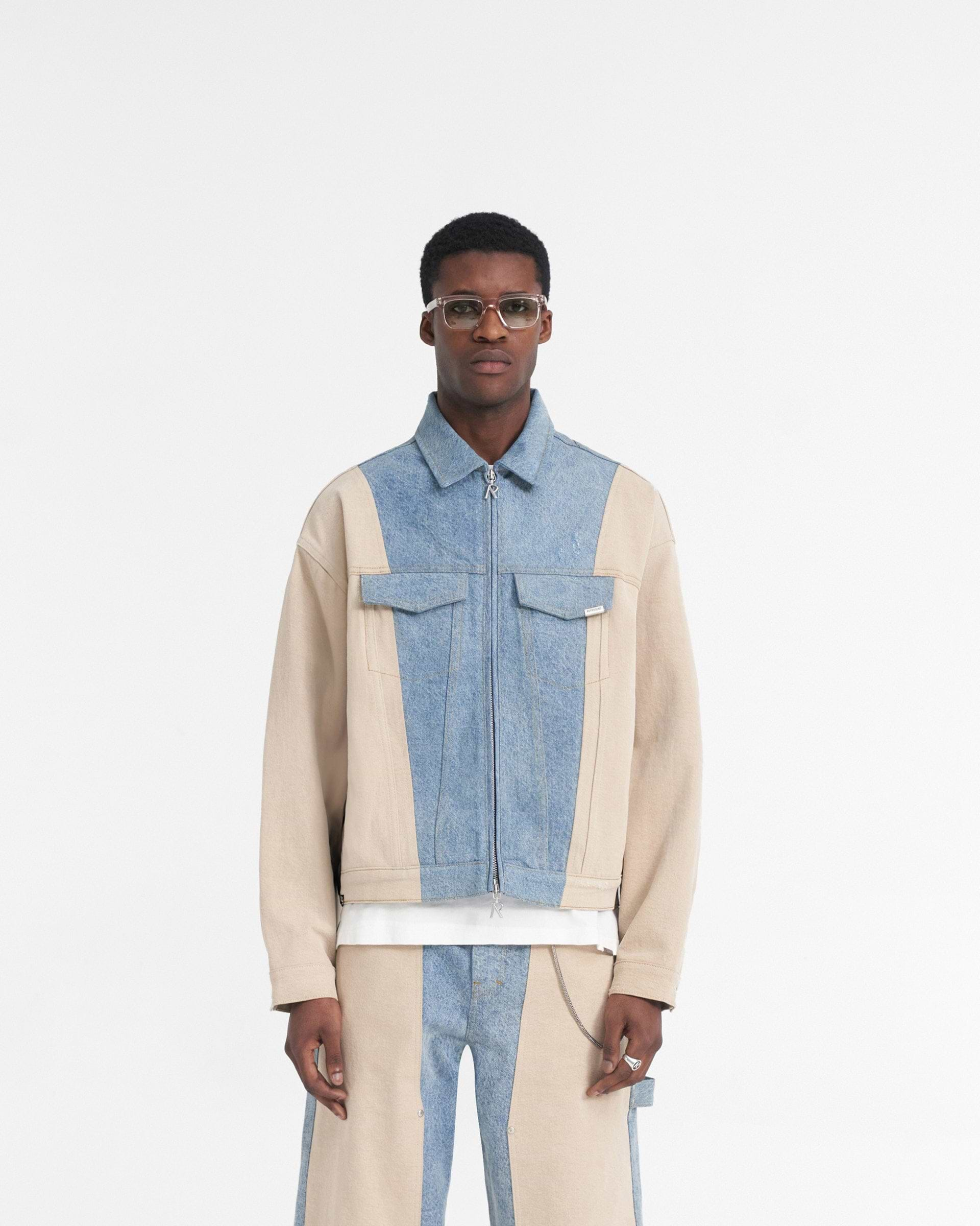 R4 Colour Block Denim Jacket - Blau