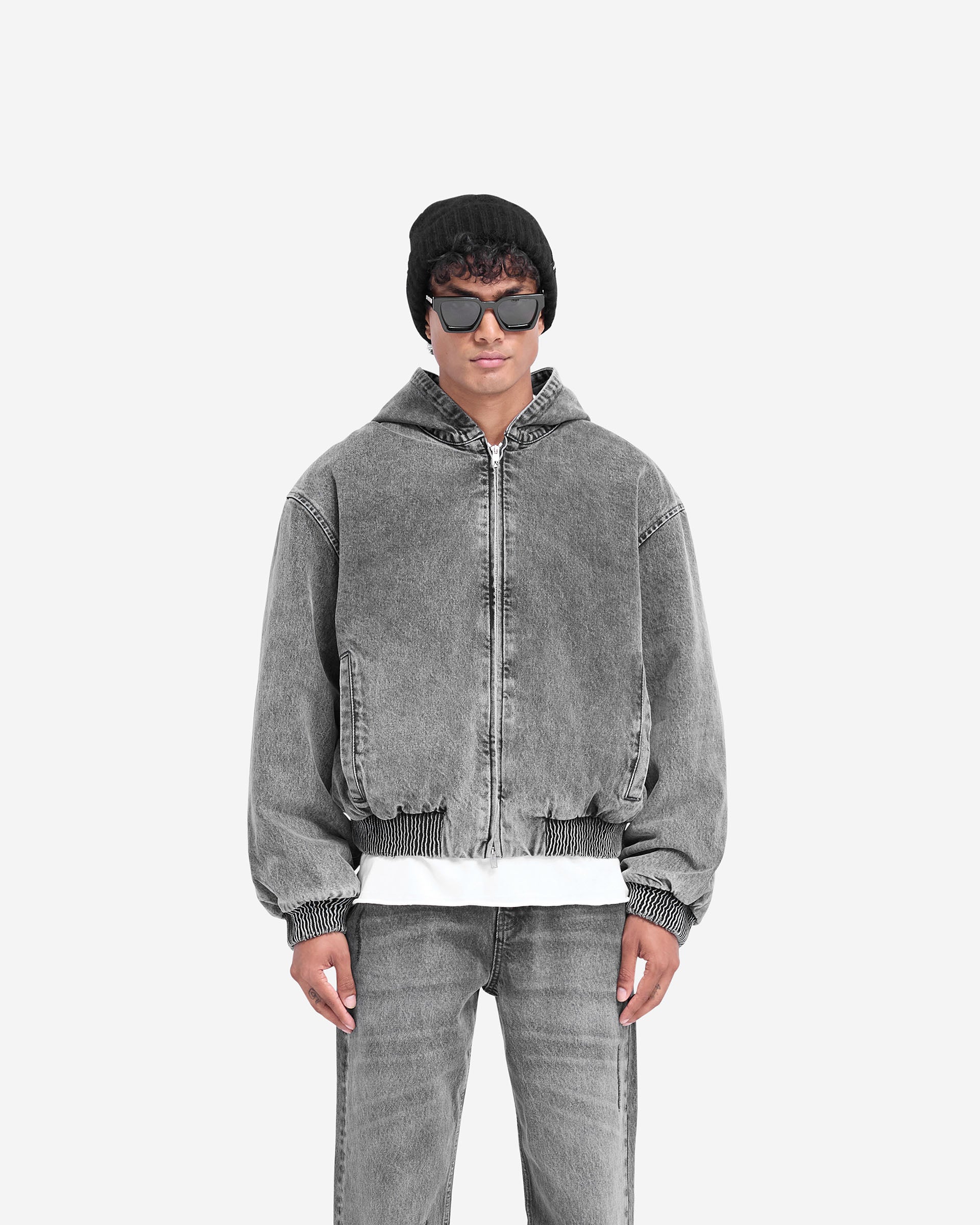 R5 Hooded Denim Bomber - Gris Charbon