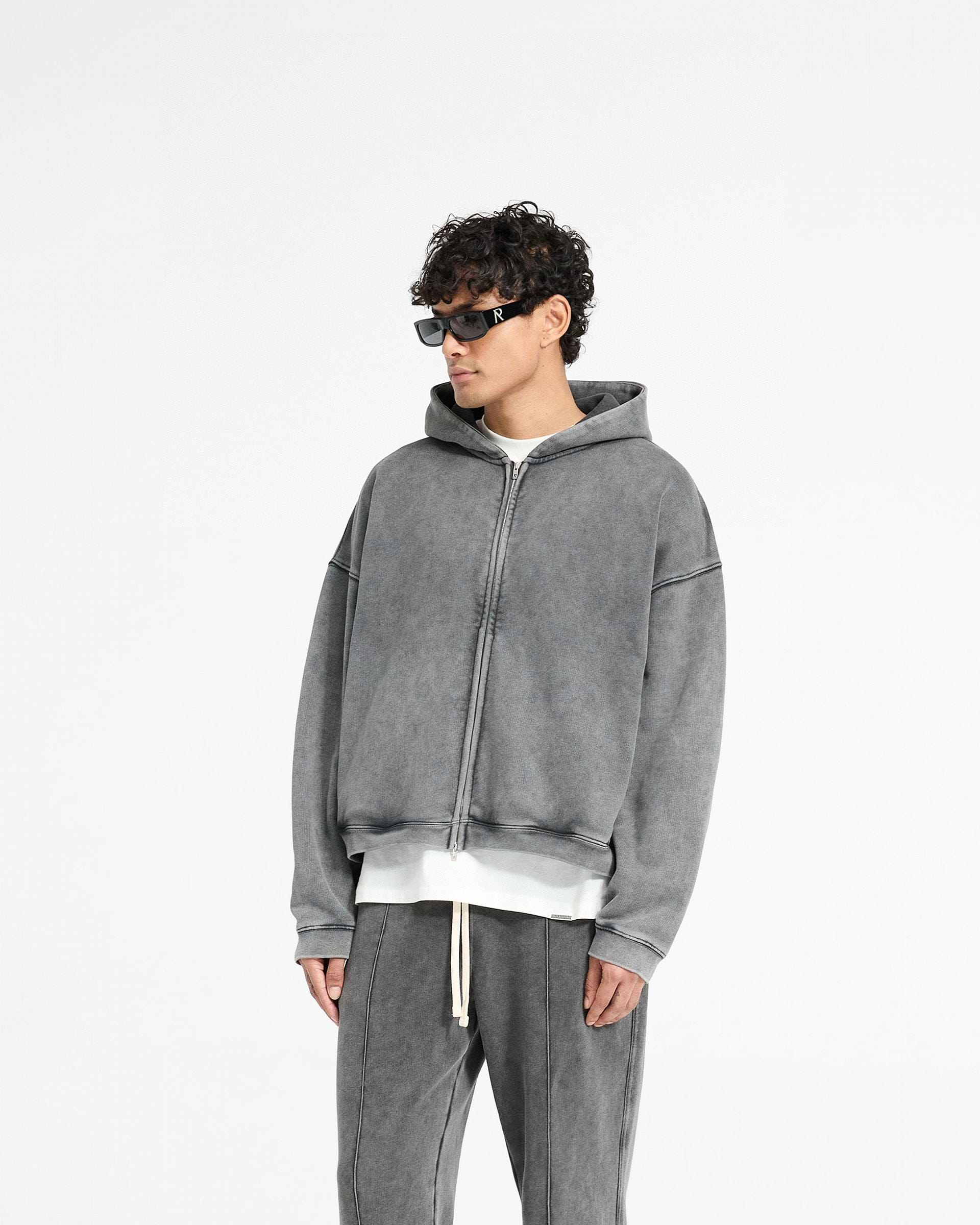 Initial Boxy Zip Through Hoodie - Vintage Grey