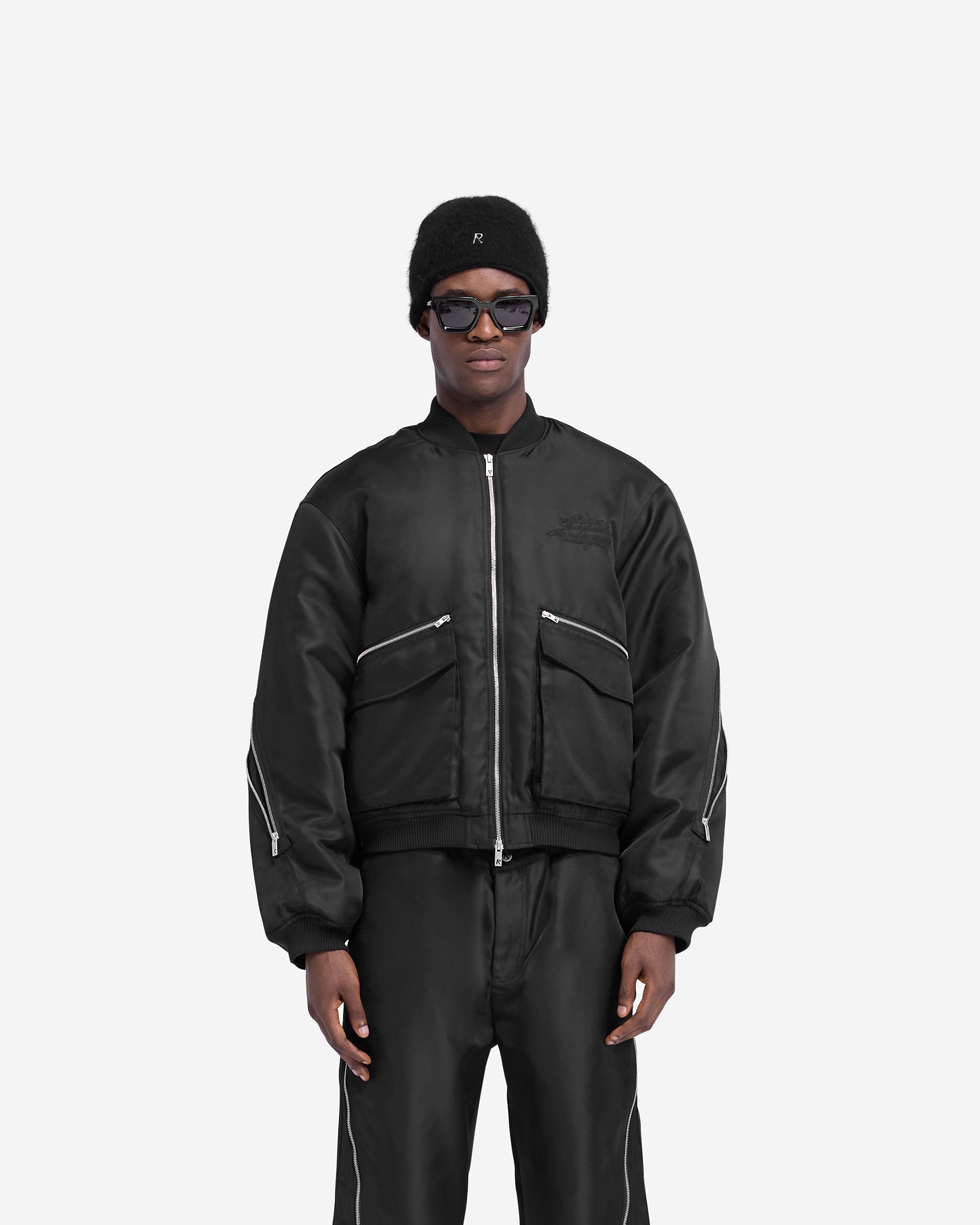 Zip Back Bomber Jacket - Tiefschwarz