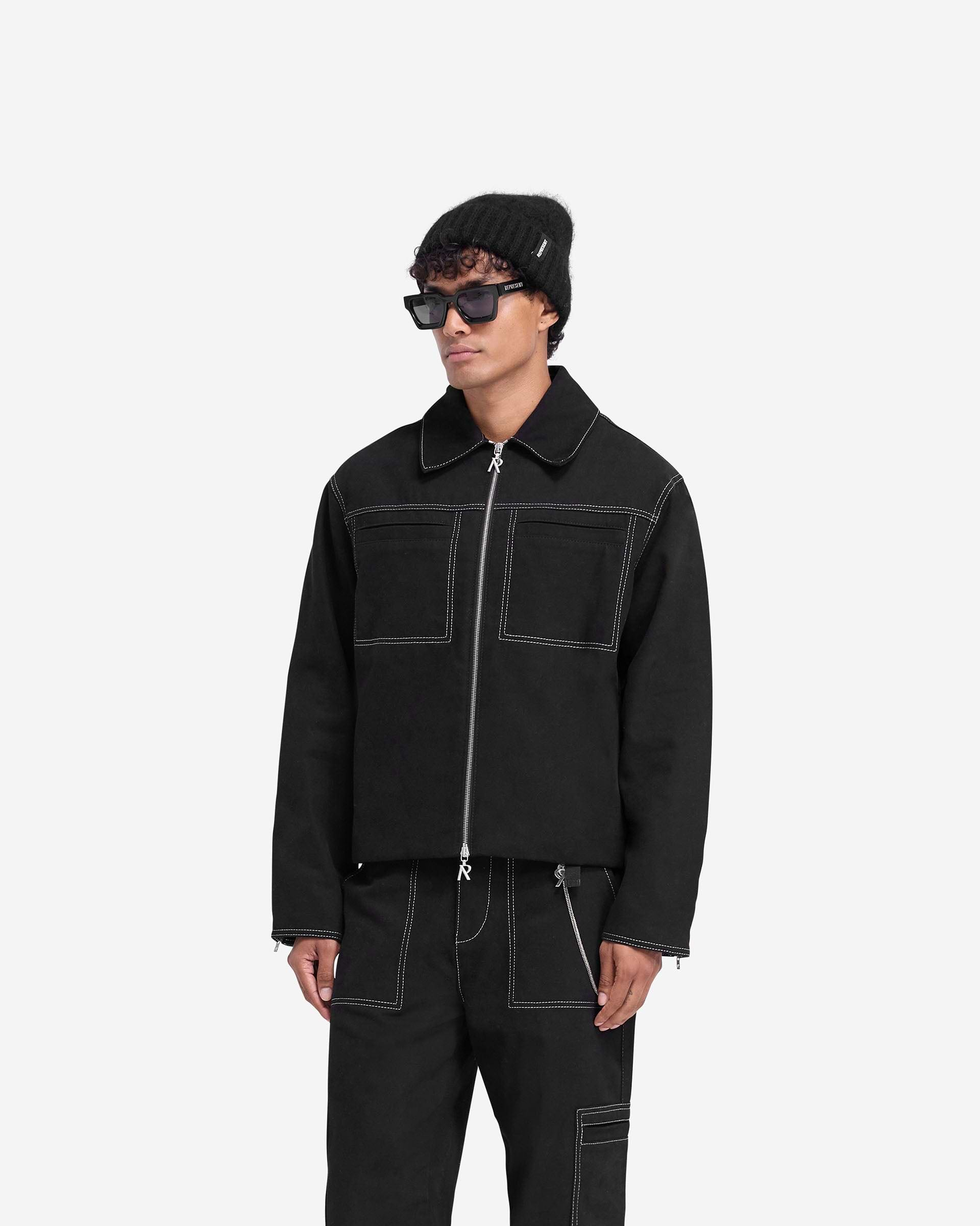 Contrast Stitch Smart Jacket - Noir Jet