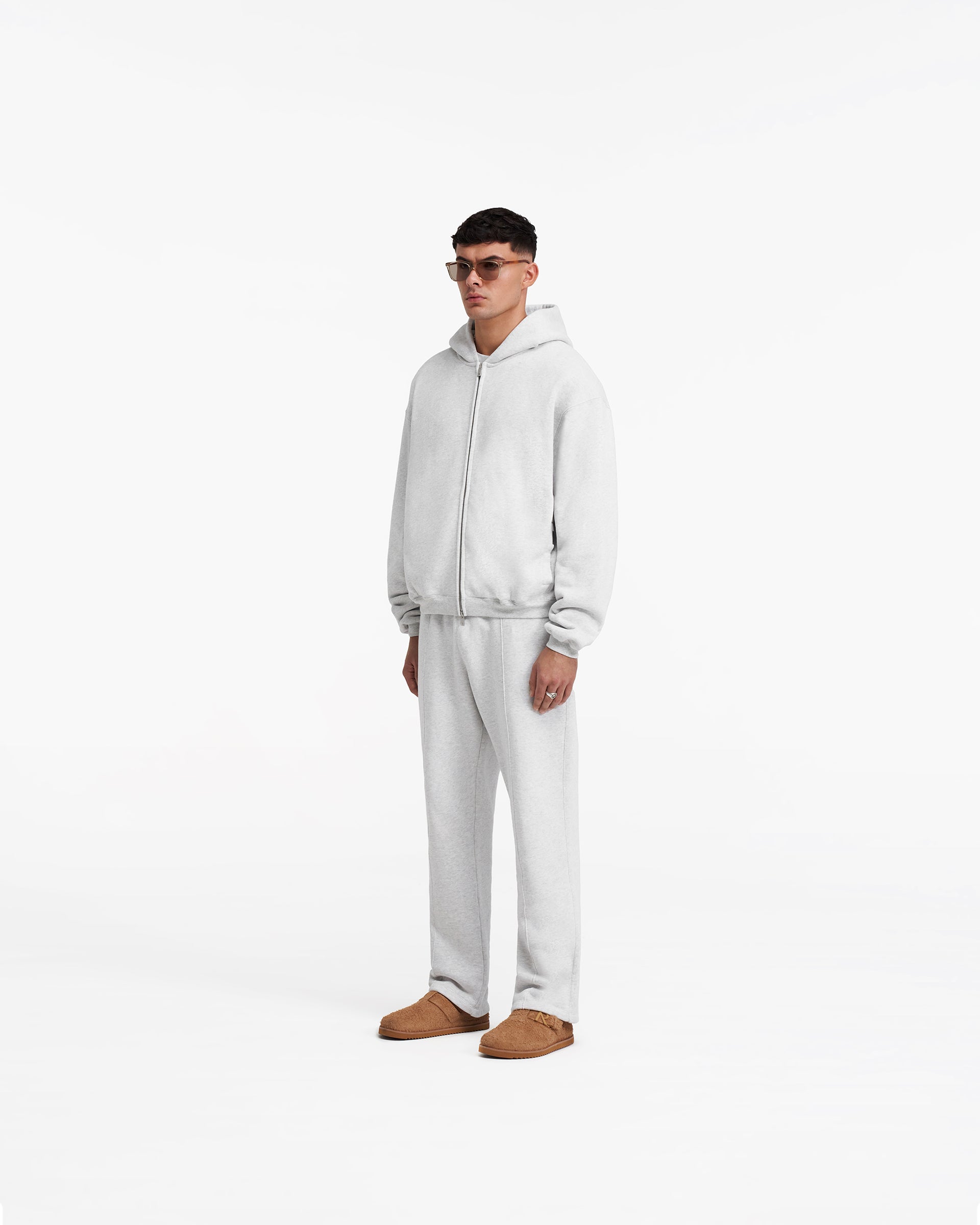Heavyweight Initial Zip Hoodie - Ice Grey Marl