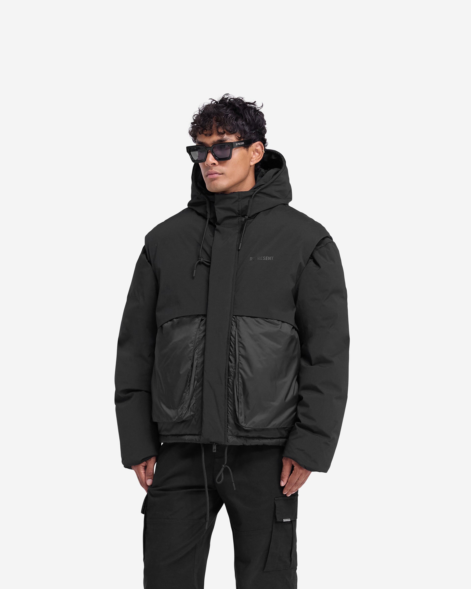 Layered Hooded Puffer - Jet Schwarz