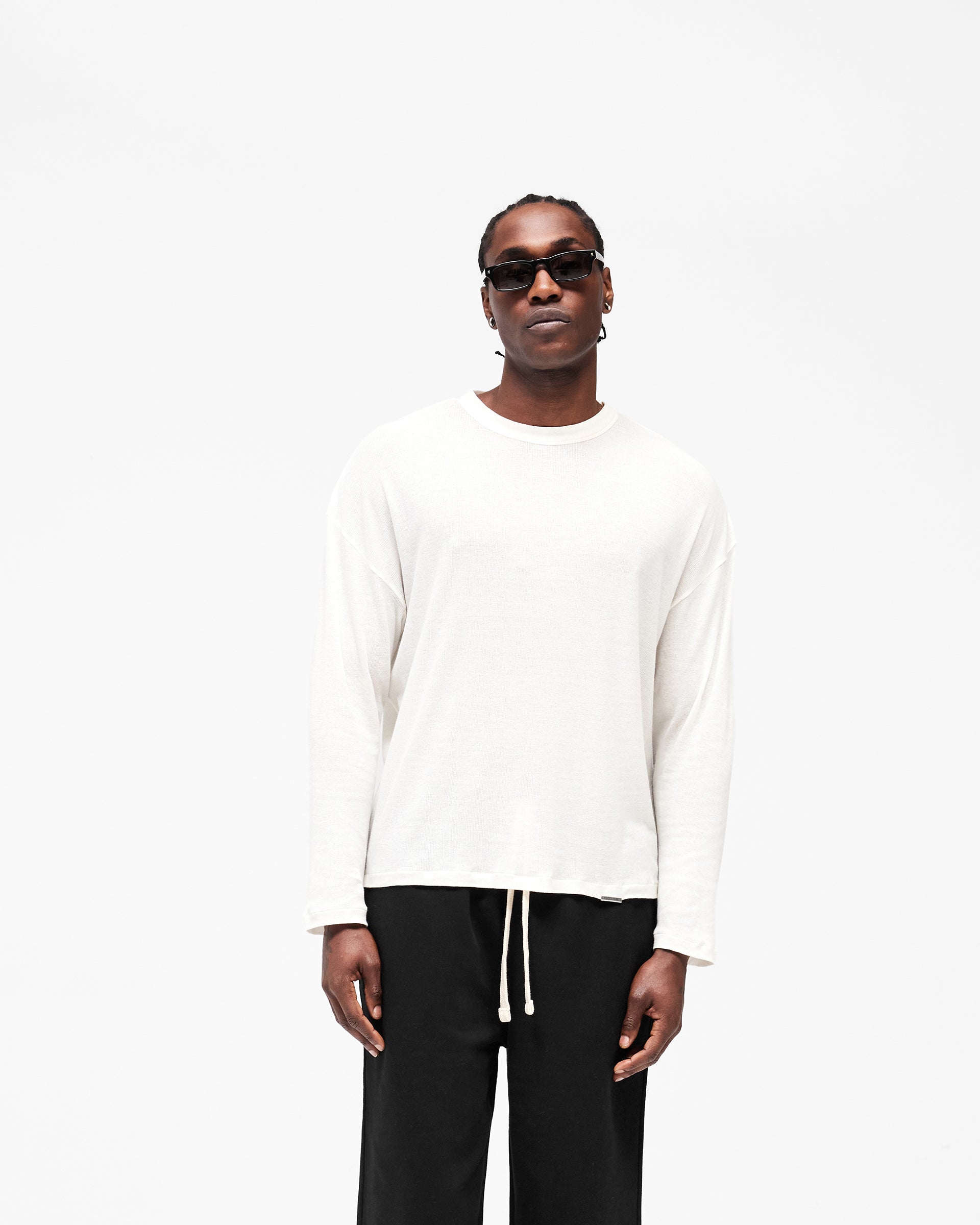 Initial Sheer Rib Long Sleeve T-Shirt - Flat White