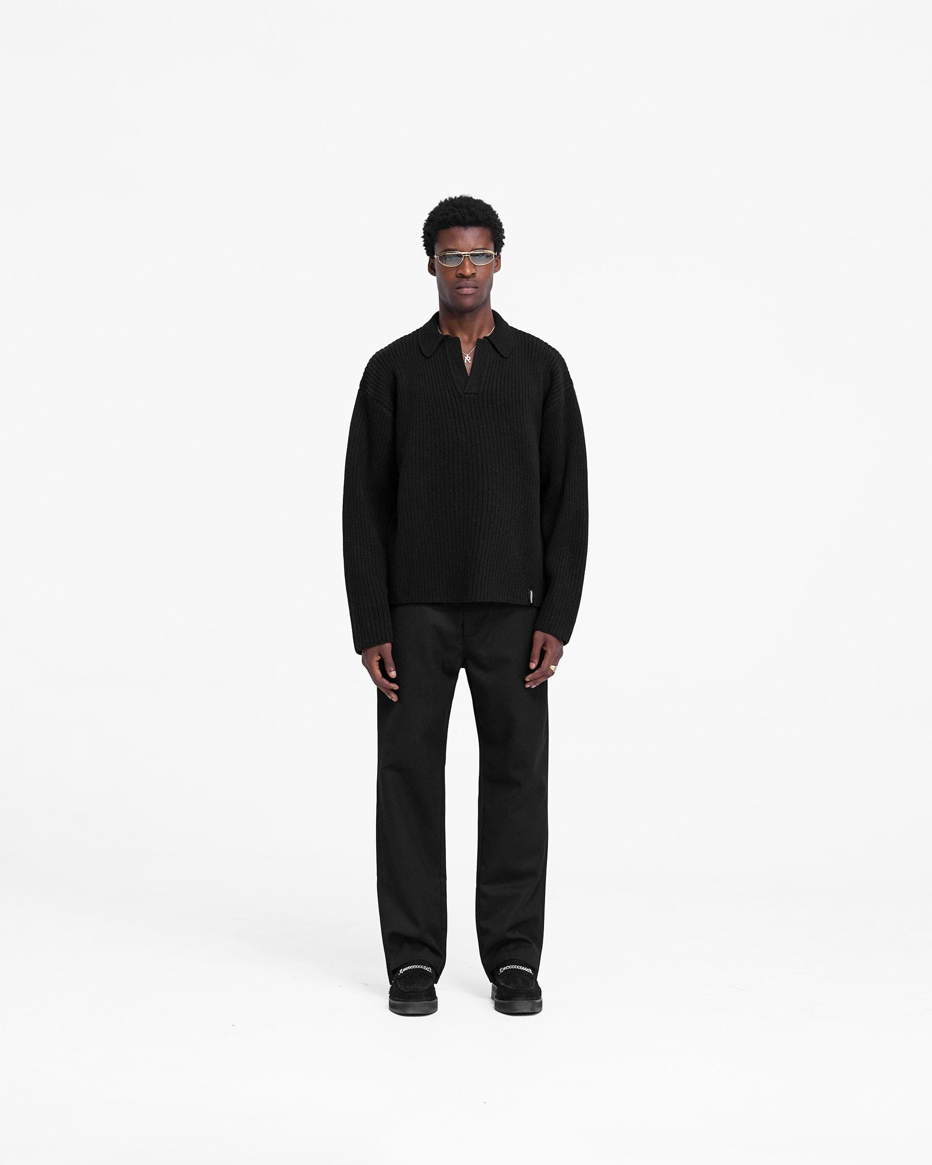 Ribbed Knit Polo - Noir Jet