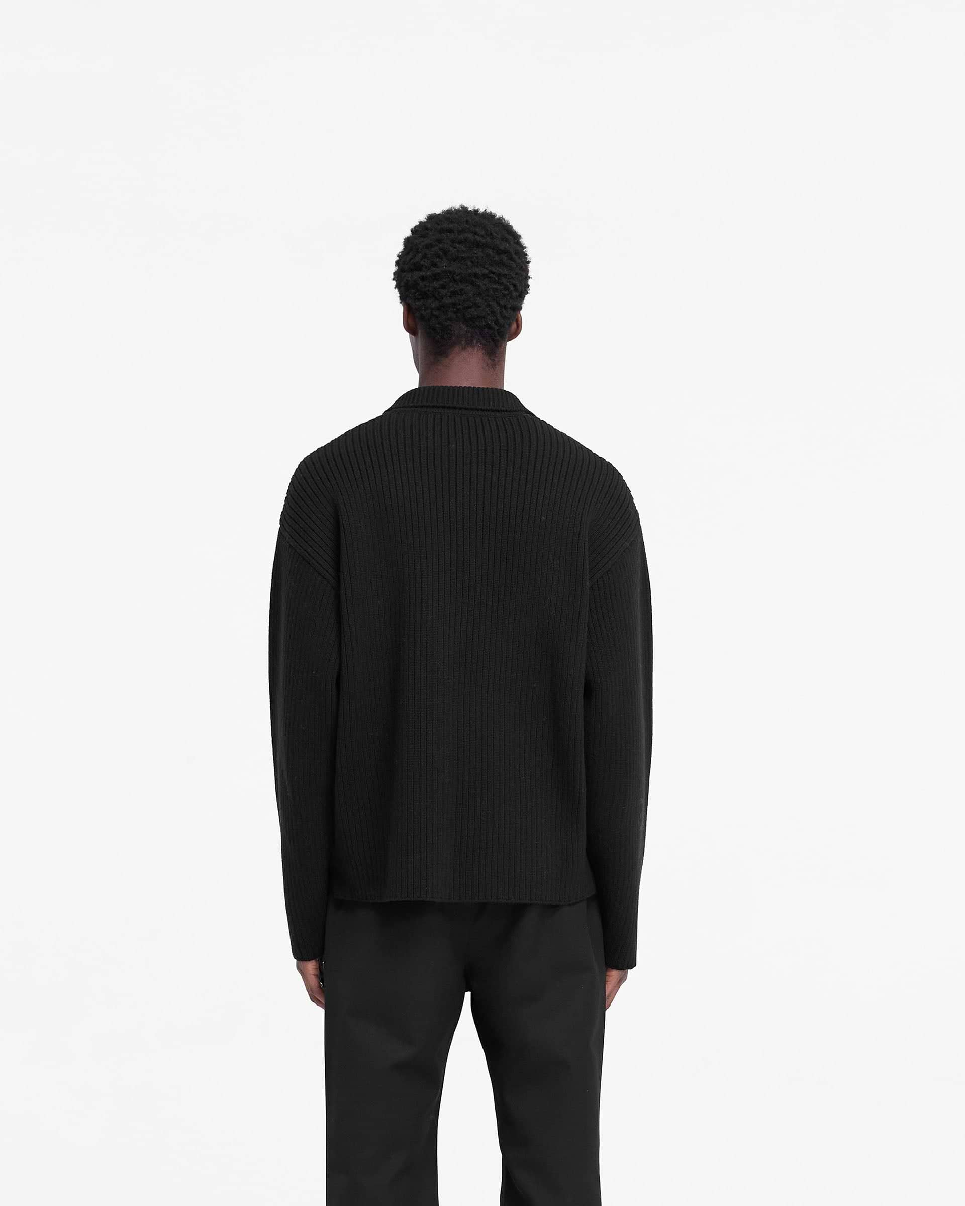 Ribbed Knit Polo - Noir Jet