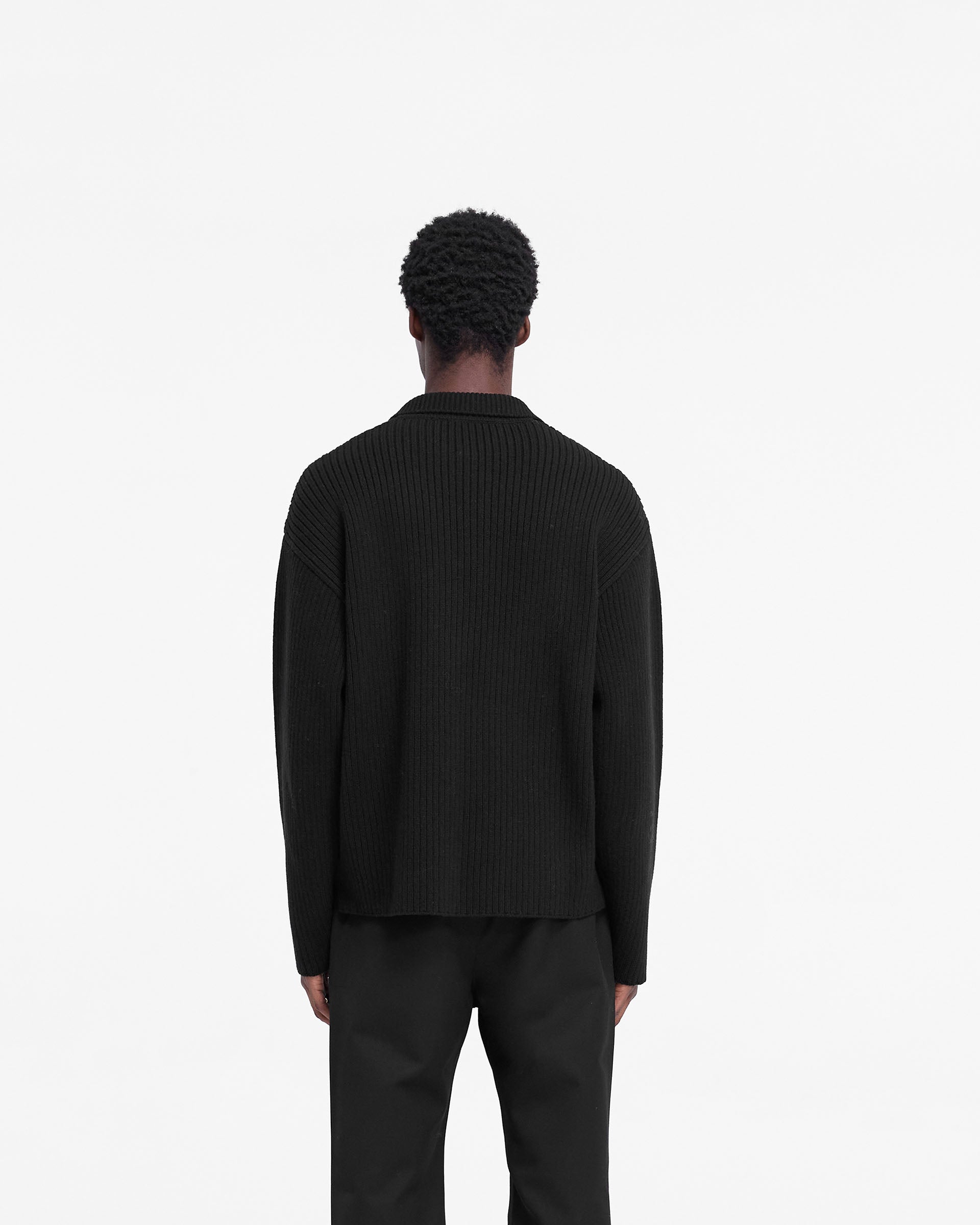 Ribbed Knit Polo - Tiefschwarz