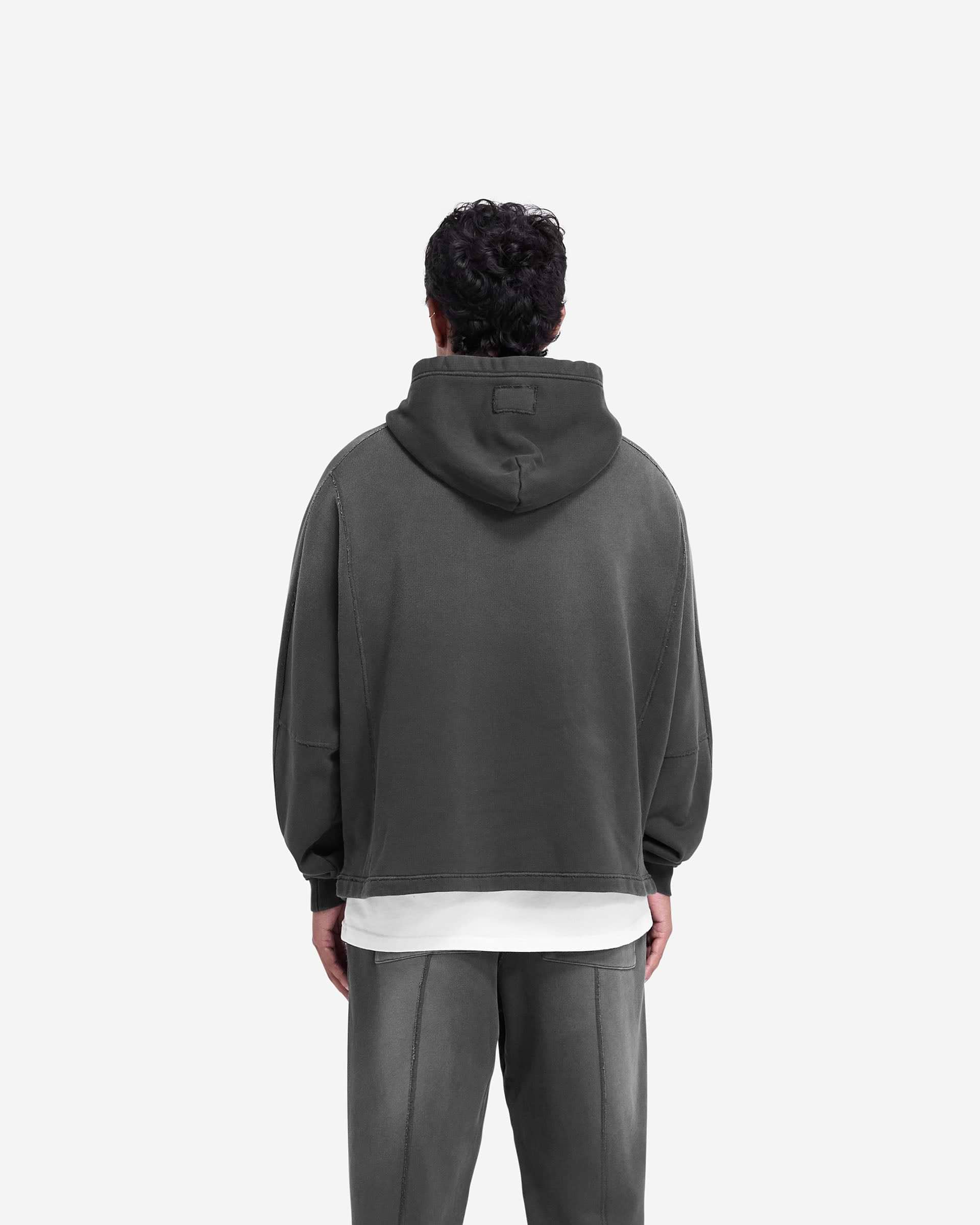 Stepped Hem Hoodie - Noir Taché