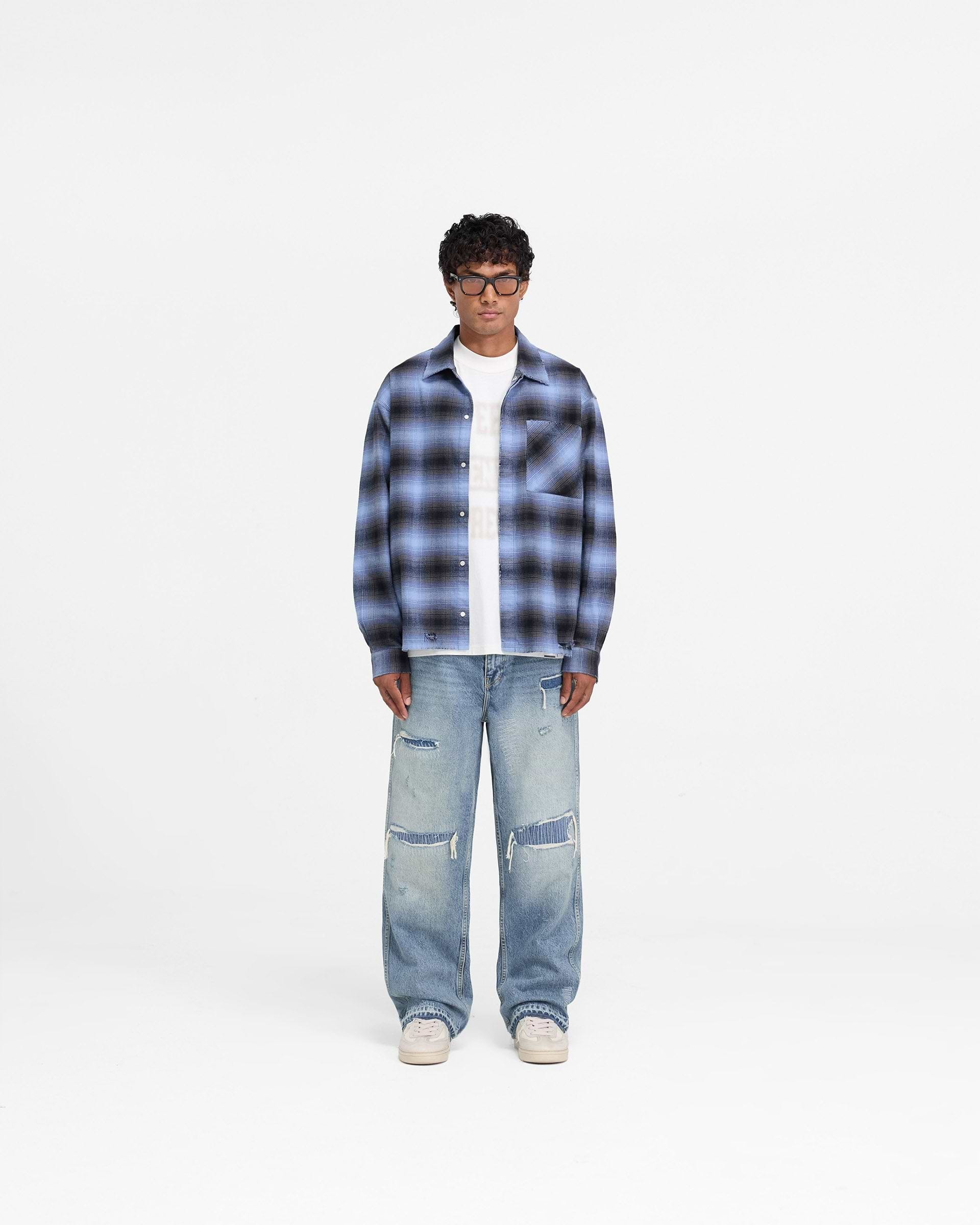 Represent X End Distressed Flannel Shirt - Bleu