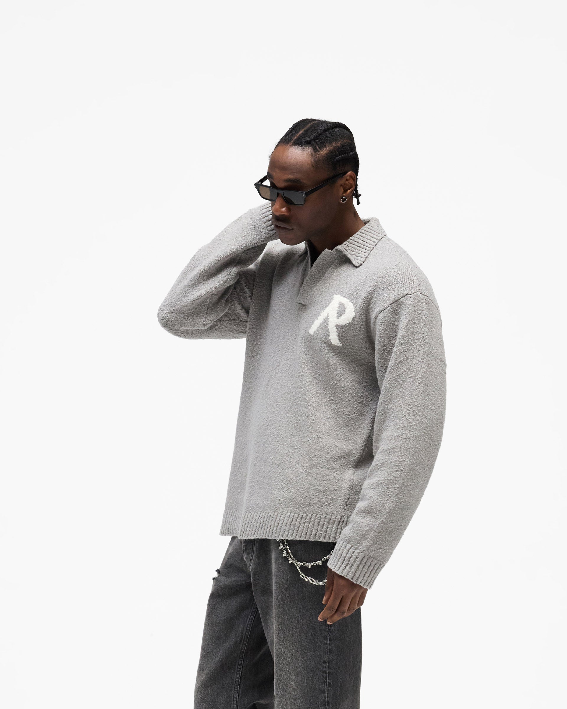 Knitted Boucle Polo - Grey