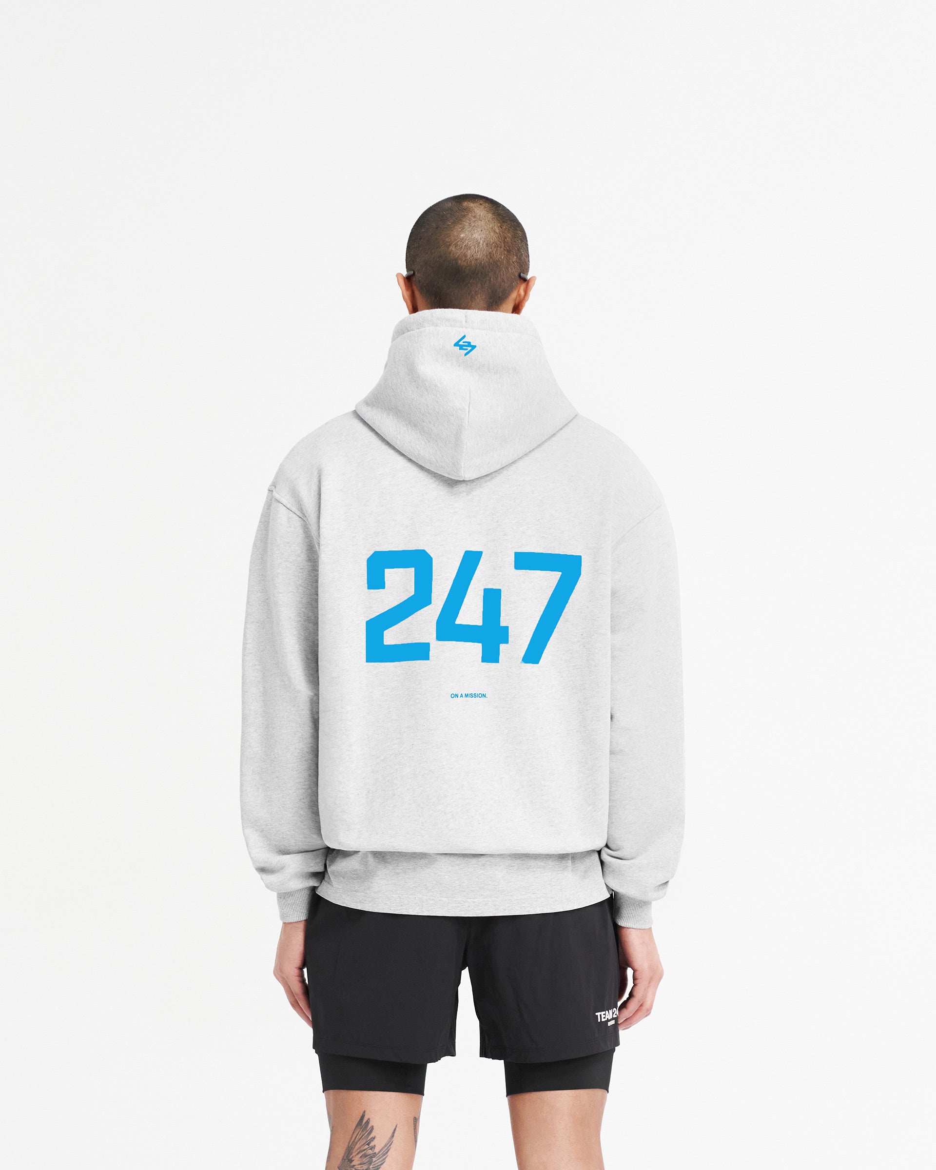 247 Oversized Hoodie - Aschgrau Elektroblau