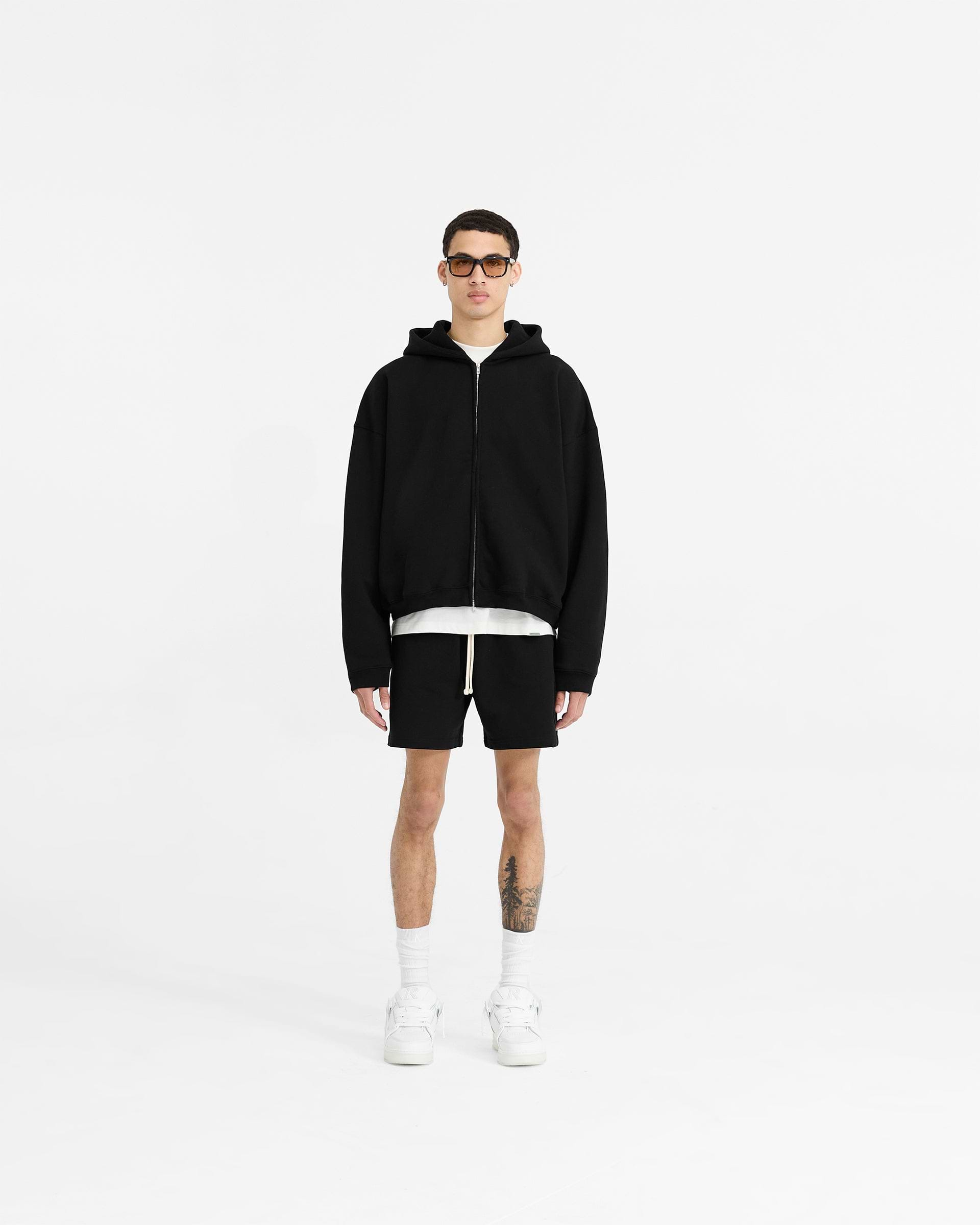 Initial Boxy Zip Through Hoodie - Schwarz