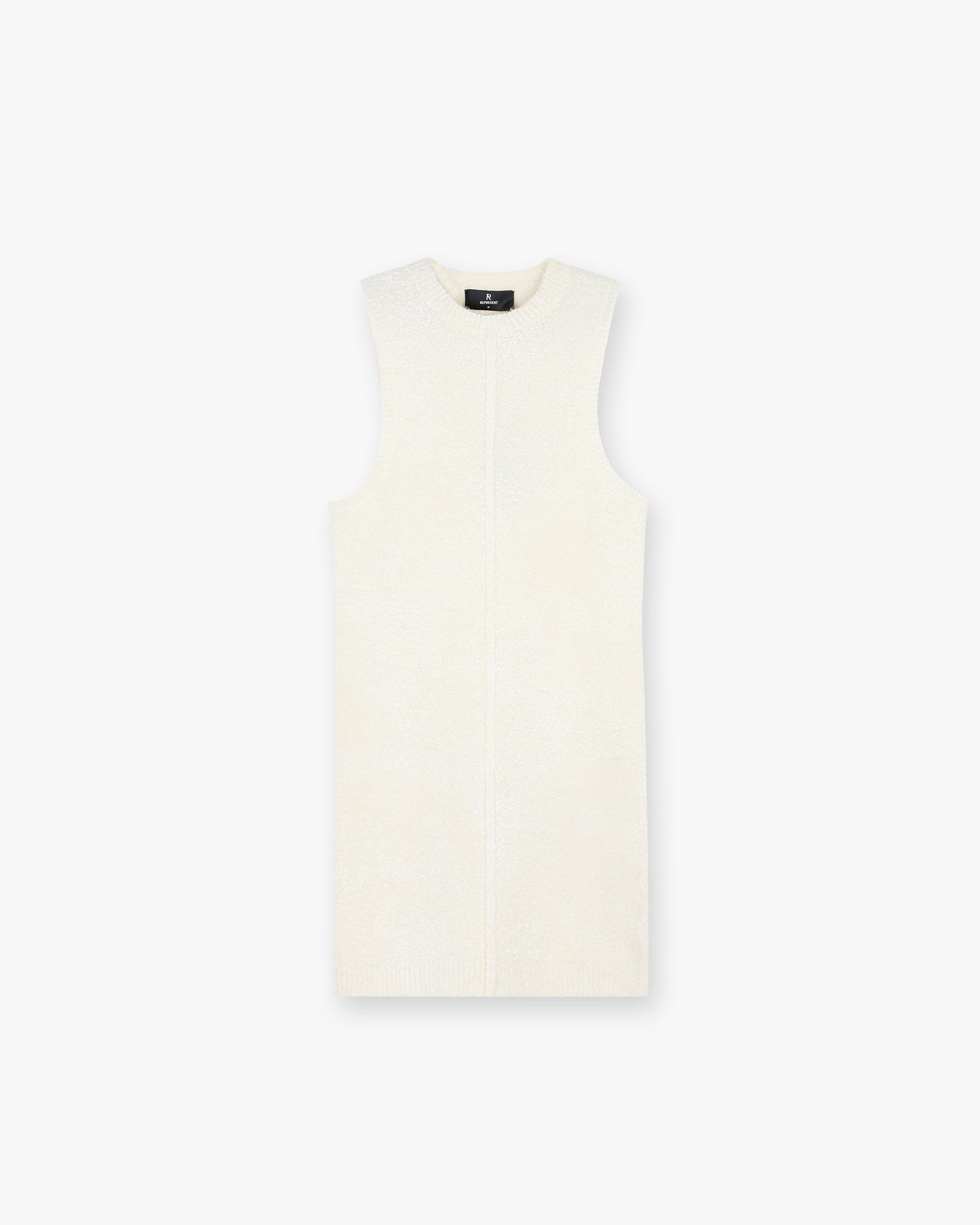 Front product image of a womens white dress on a plain white background | Whip Dress in Antique White | Polyester dress with elastane for comfort | SS25 Dresses | Represent Clo
