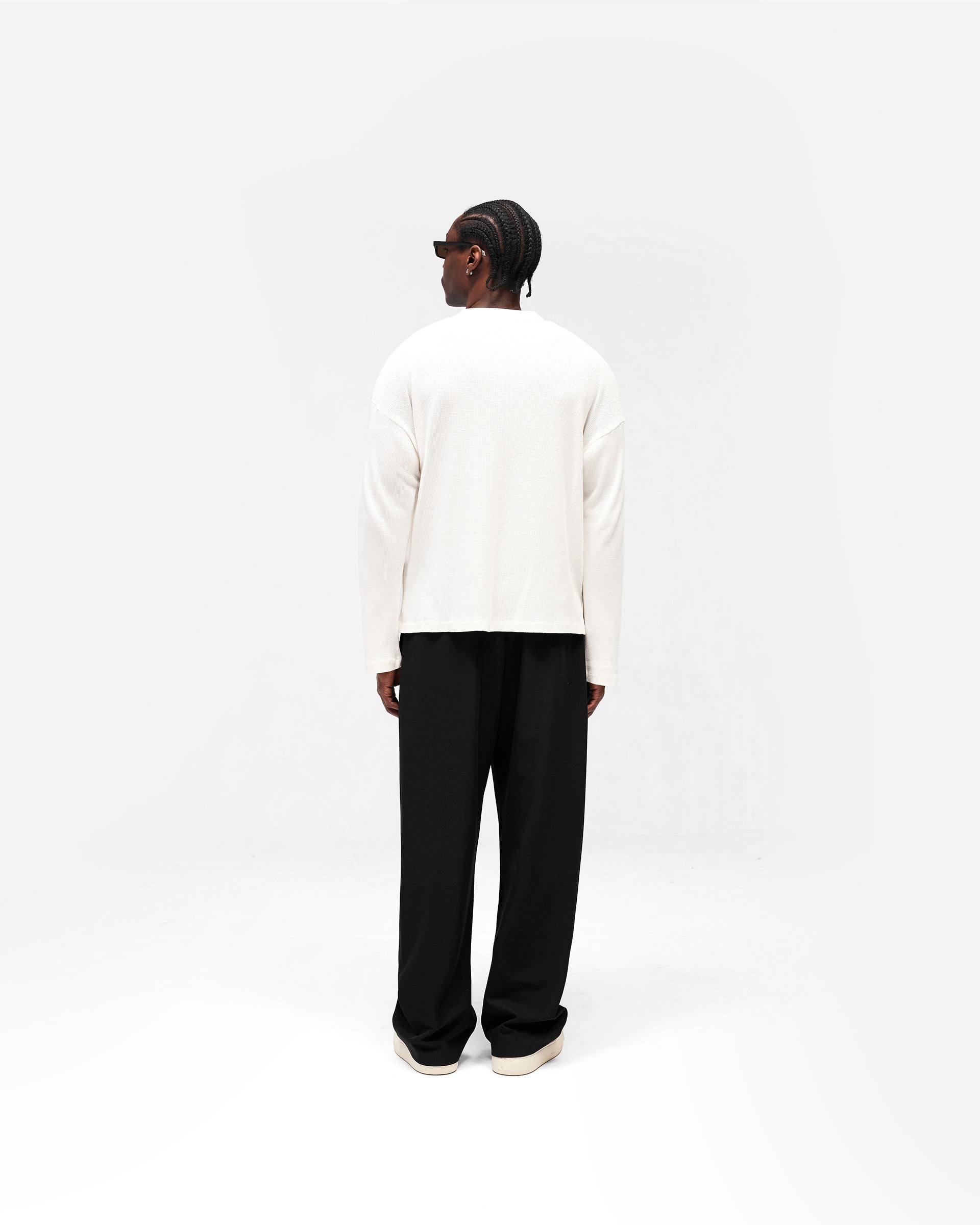 Initial Henley Waffle Long Sleeve T-Shirt - Flat White