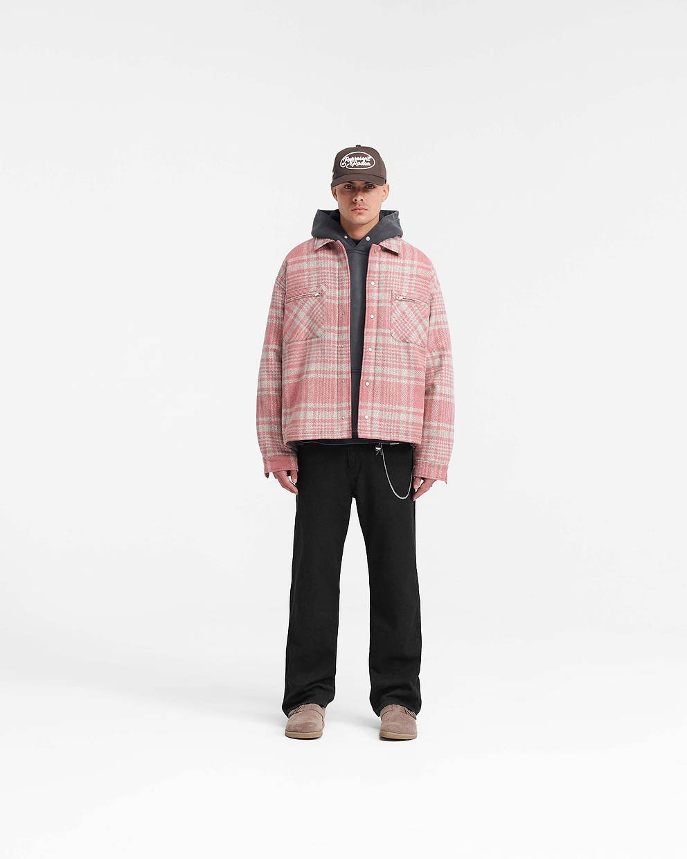 Quilted Flannel Shirt - Pink Grey Check