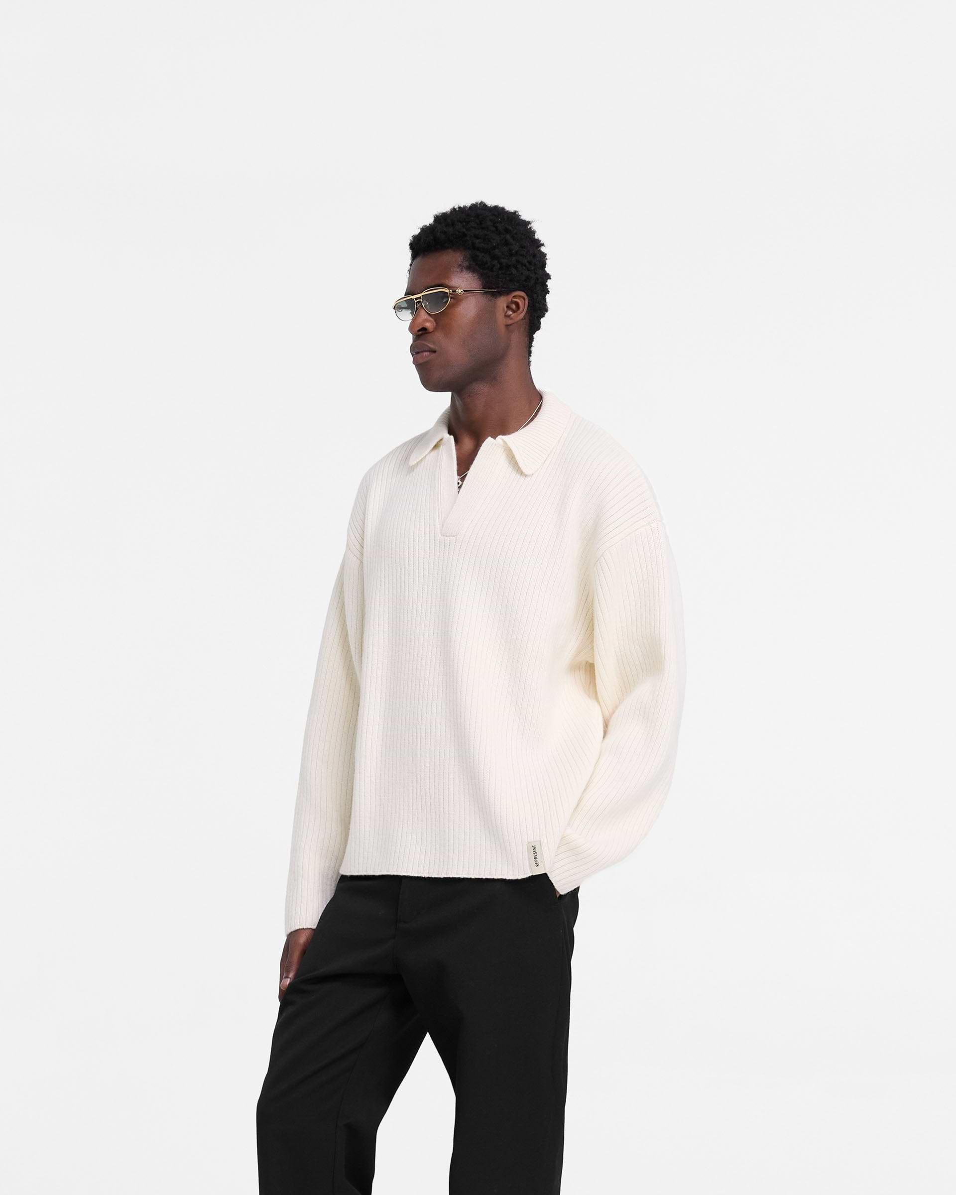 Ribbed Knit Polo - Avoine