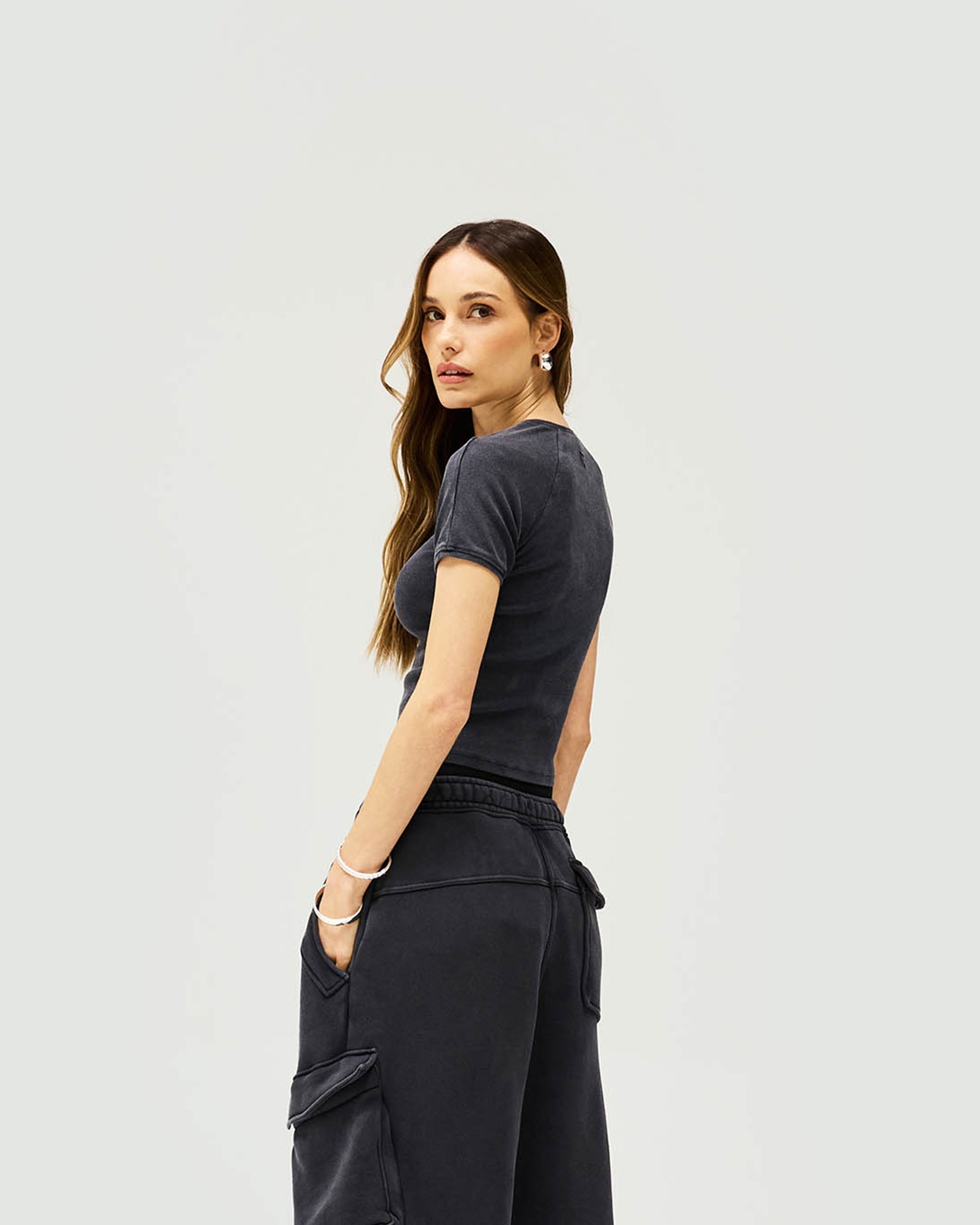Initial Rib Baby T-Shirt - Noir teinté