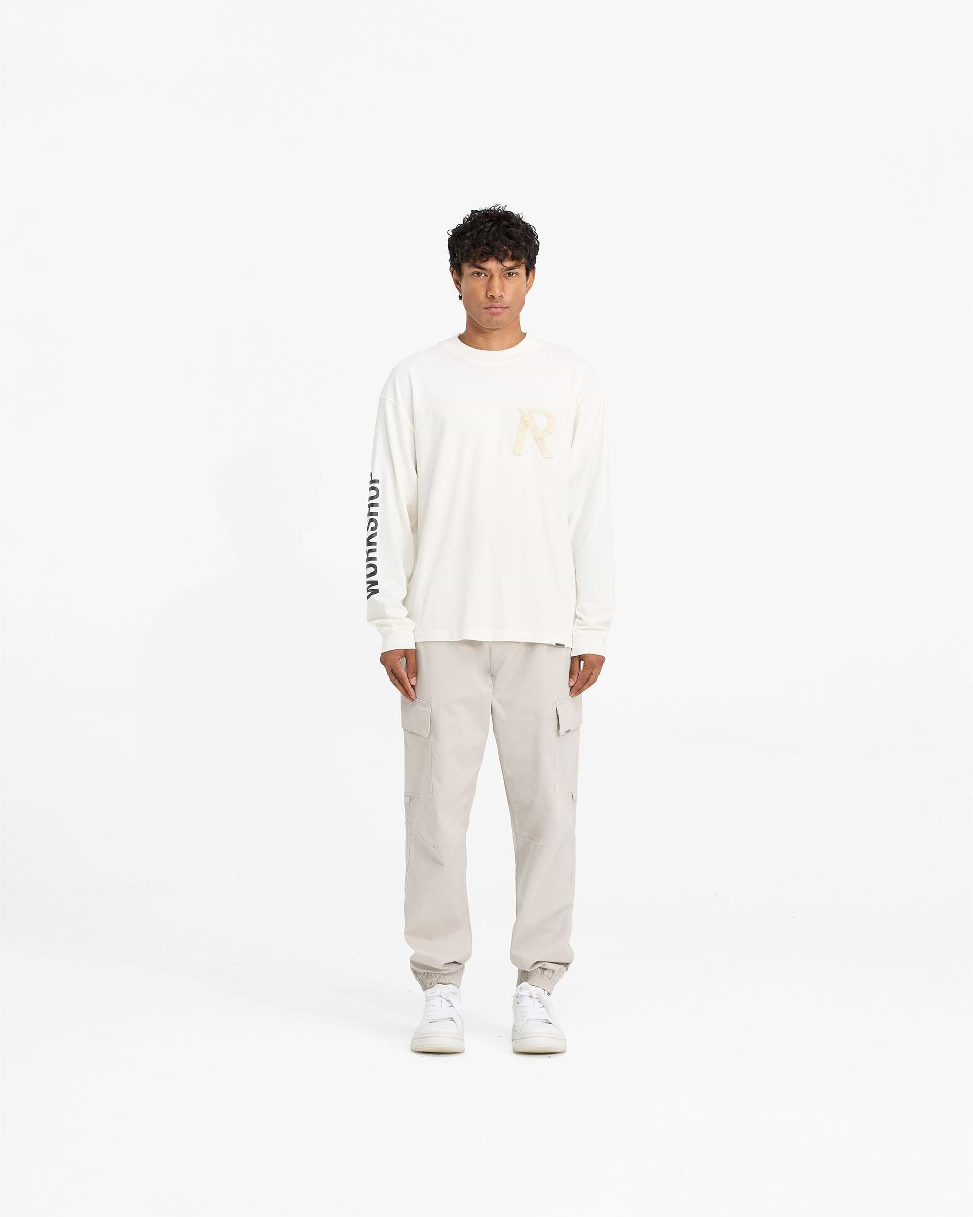 Masking Tape Initial Long Sleeve T-Shirt - Blanc Cassé