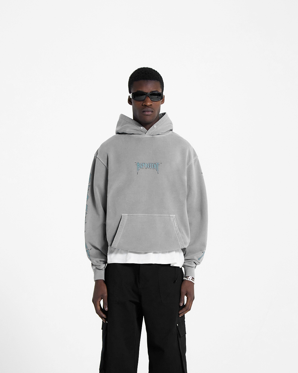 Rock Logo Graphic Hoodie, Grey