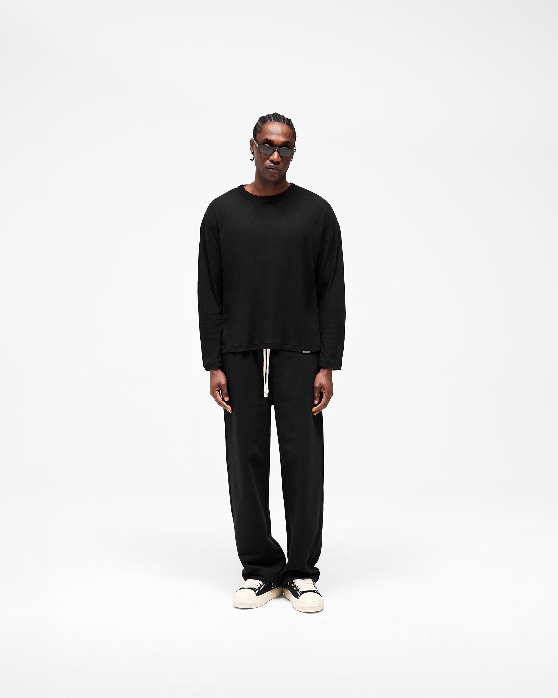 Initial Sheer Rib Long Sleeve T-Shirt - Jet Black