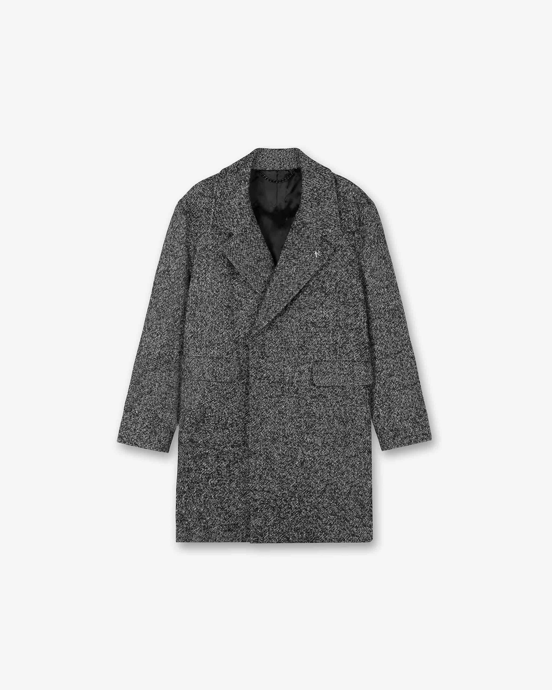 Double Breasted Overcoat - Black White