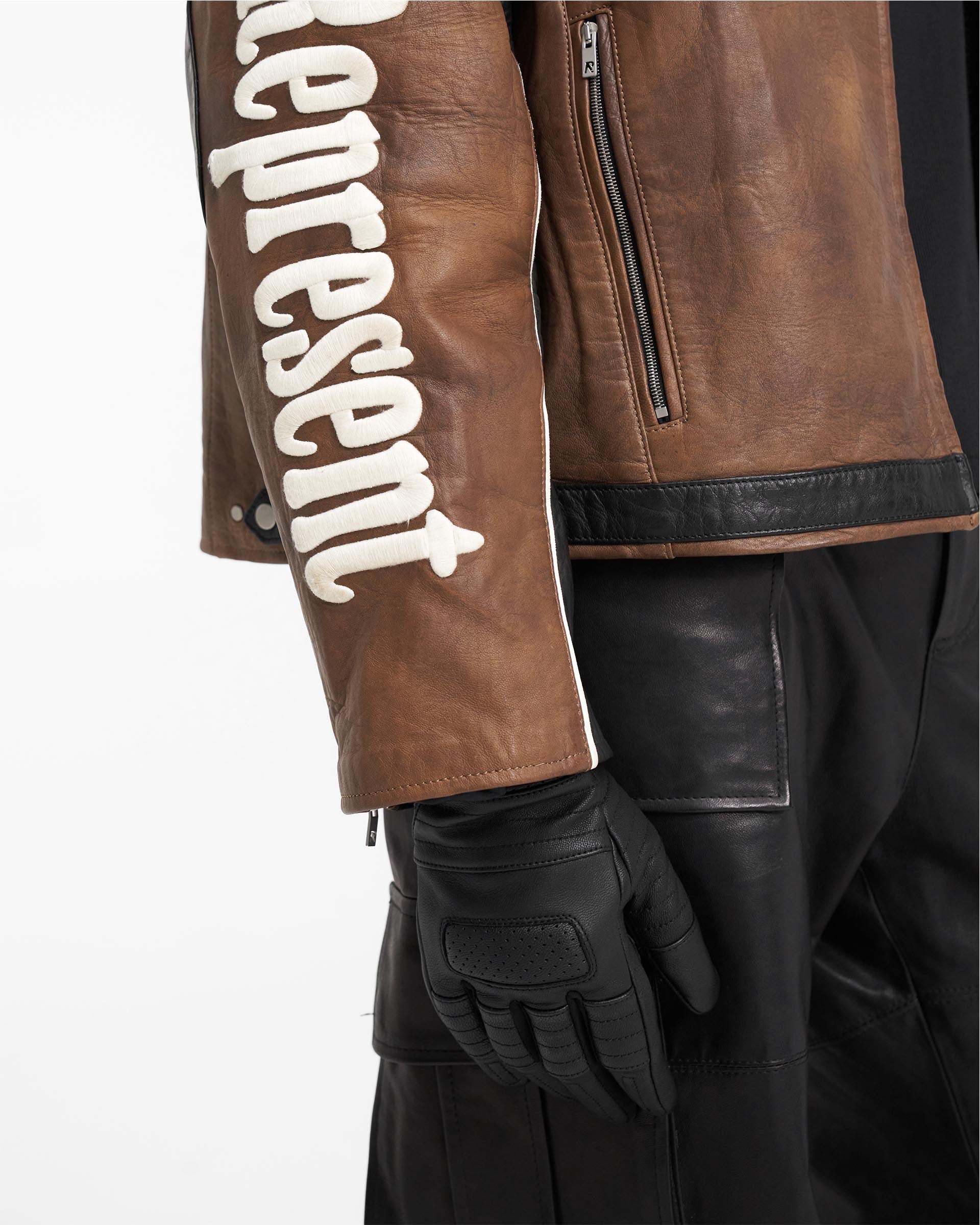 Leather jacket with on sale logo on back