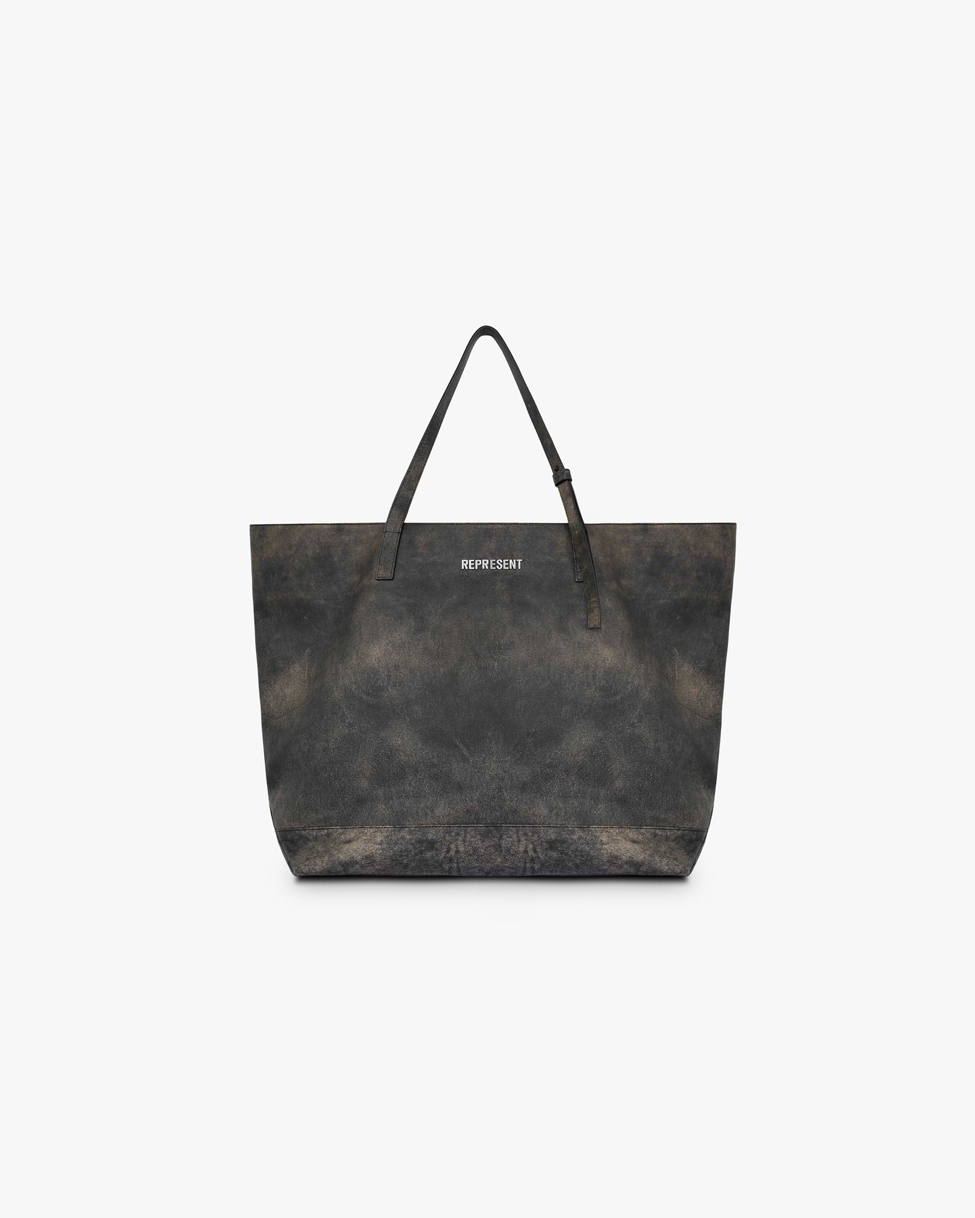 Distressed Leather Tote Bag - Marron