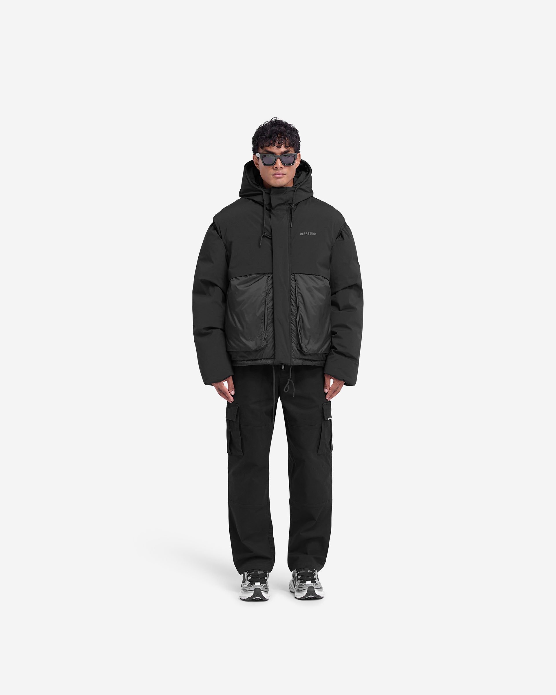 Layered Hooded Puffer - Jet Schwarz