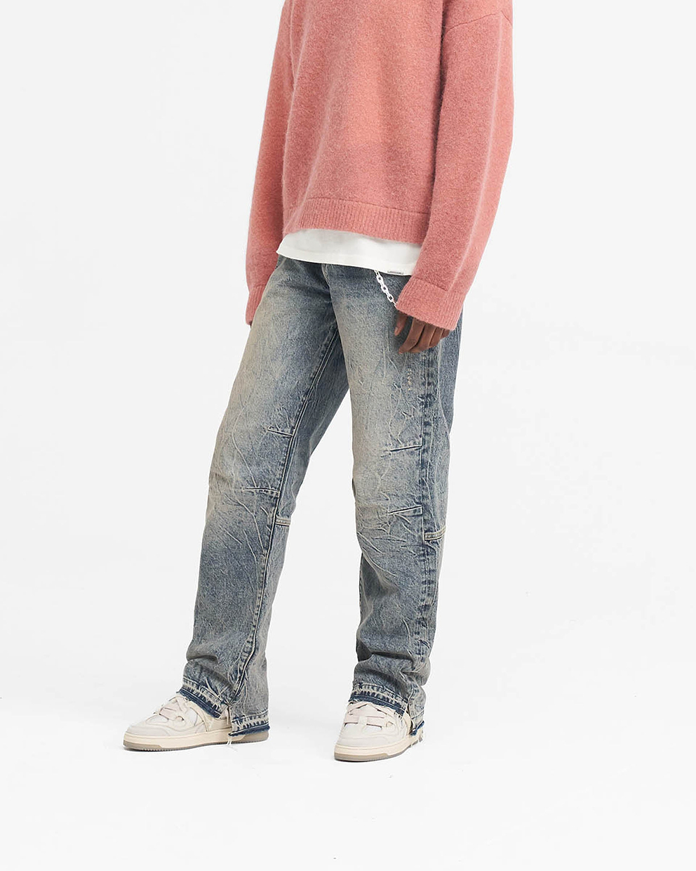 R2 Stepped Hem Denim - MITTELBLAU