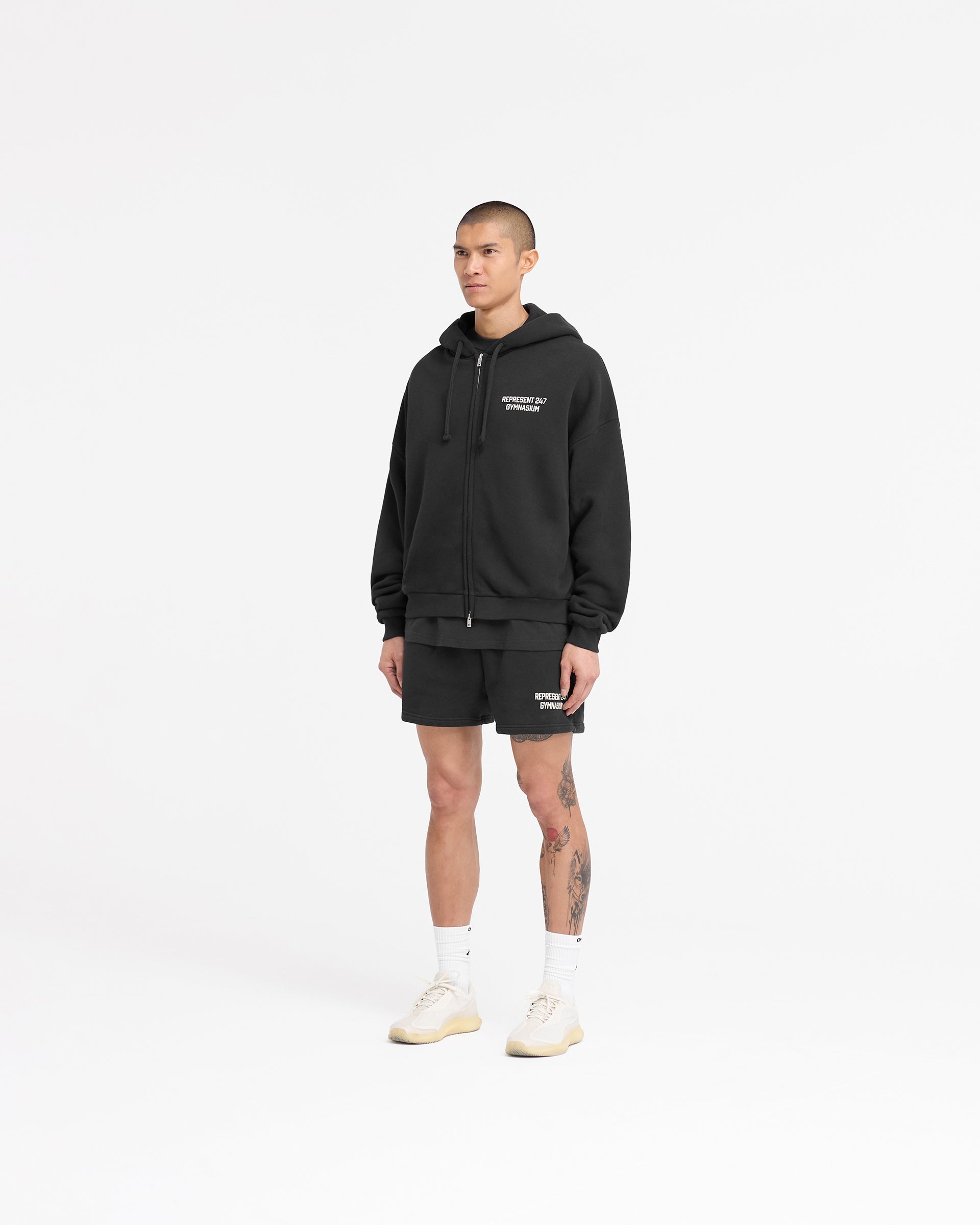 Sweat à capuche zippé 247 Gymnasium Boxy - Noir cassé