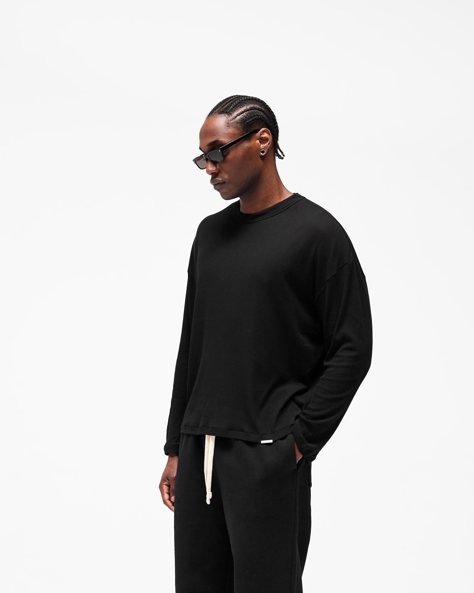 Initial Sheer Rib Long Sleeve T-Shirt - Jet Black