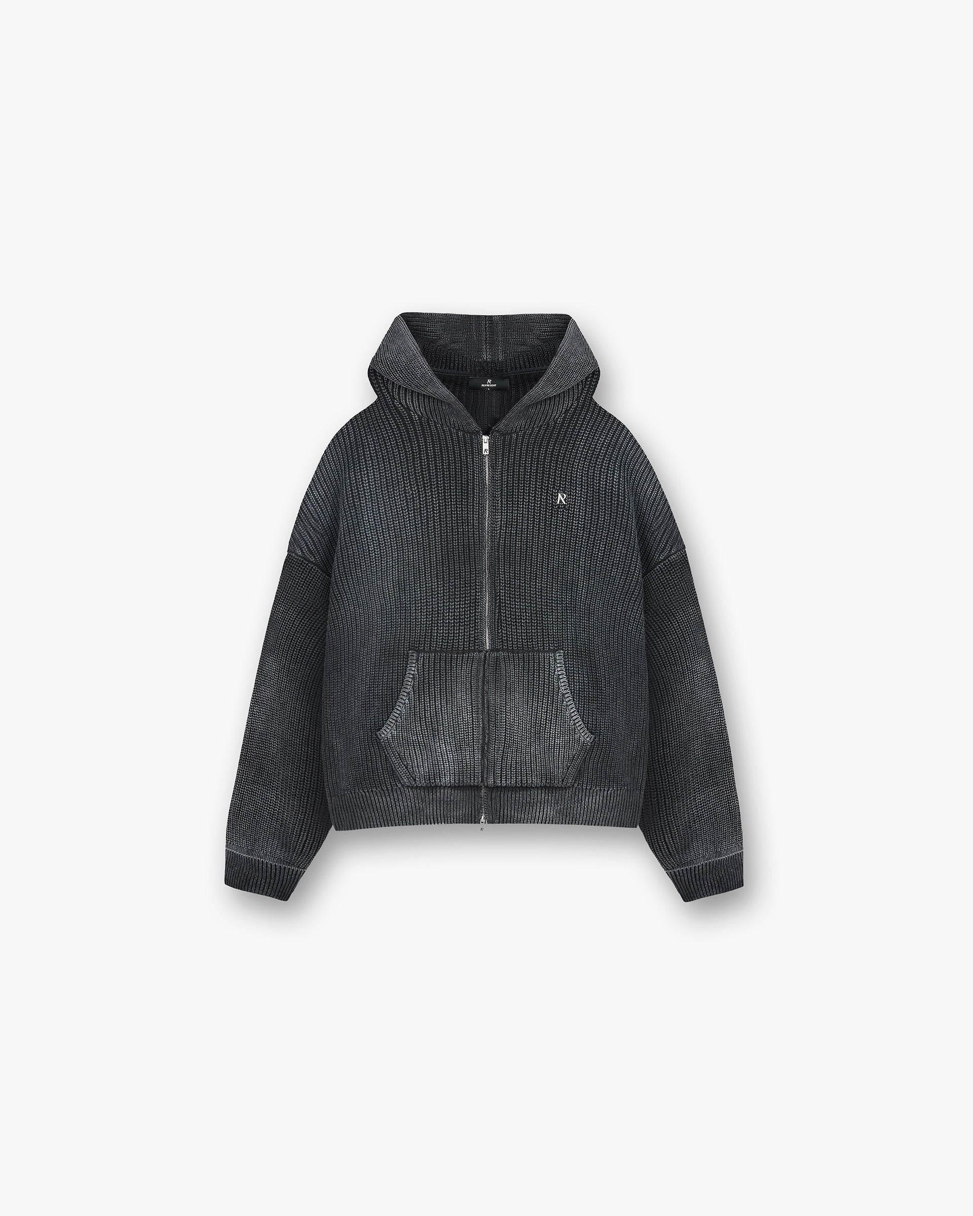 Ribbed Zip Through Hoodie - Jettschwarz