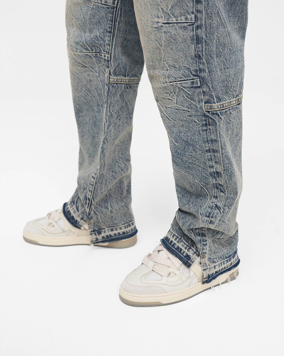 R2 Stepped Hem Denim - MITTELBLAU